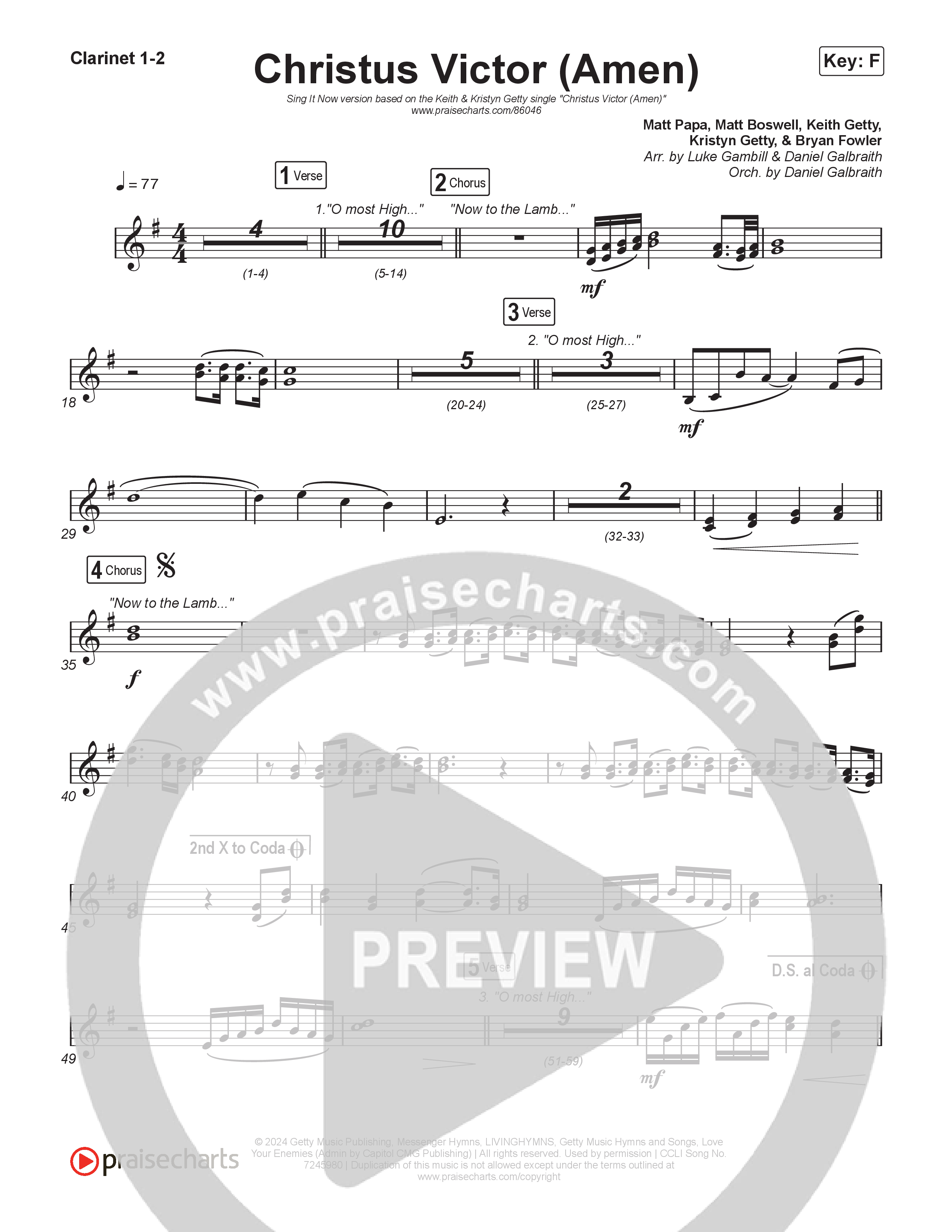 Christus Victor (Amen) (Sing It Now) Clarinet 1/2 (Keith & Kristyn Getty / Arr. Luke Gambill)