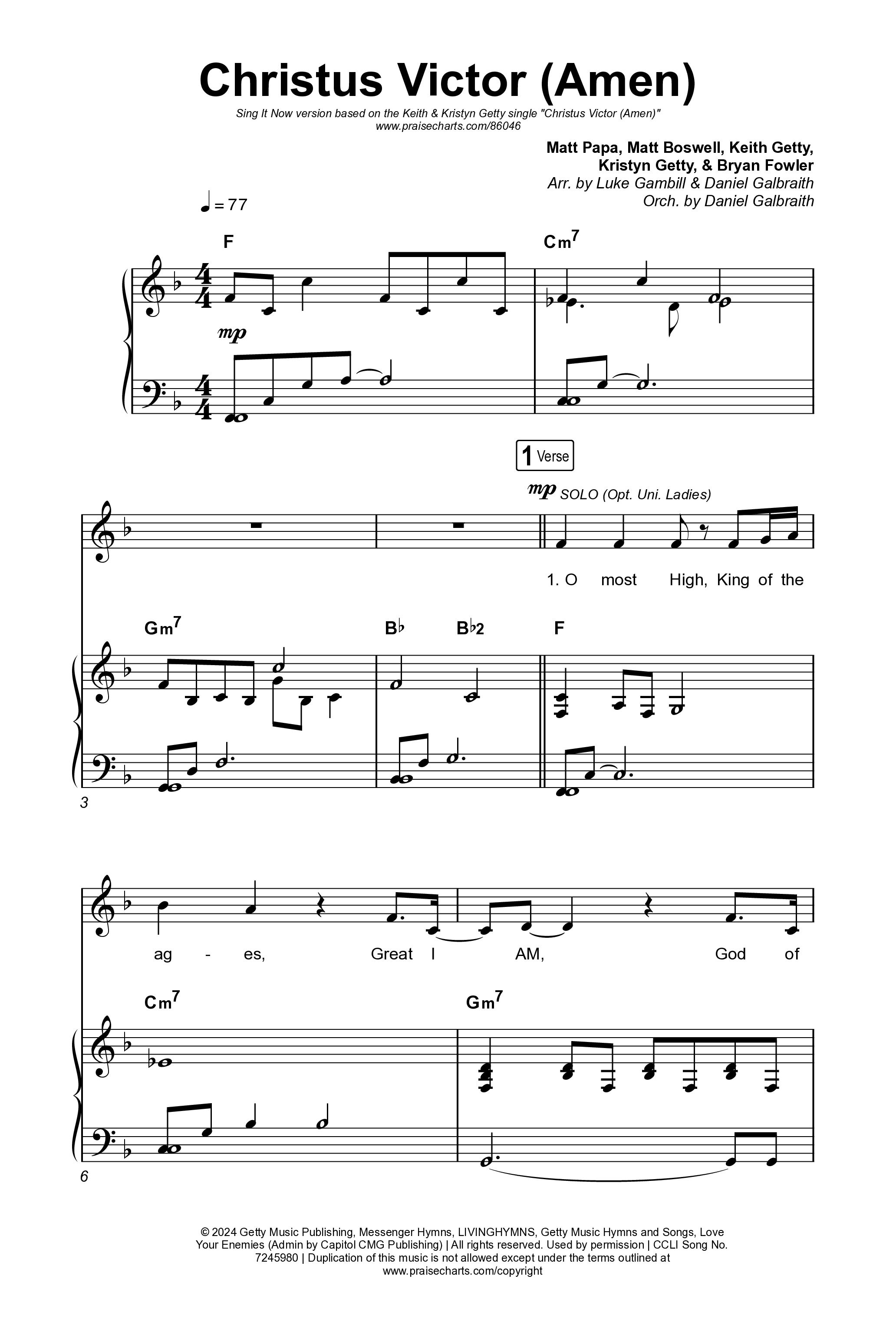 Christus Victor (Amen) (Sing It Now) Octavo (SATB & Pno) (Keith & Kristyn Getty / Arr. Luke Gambill)