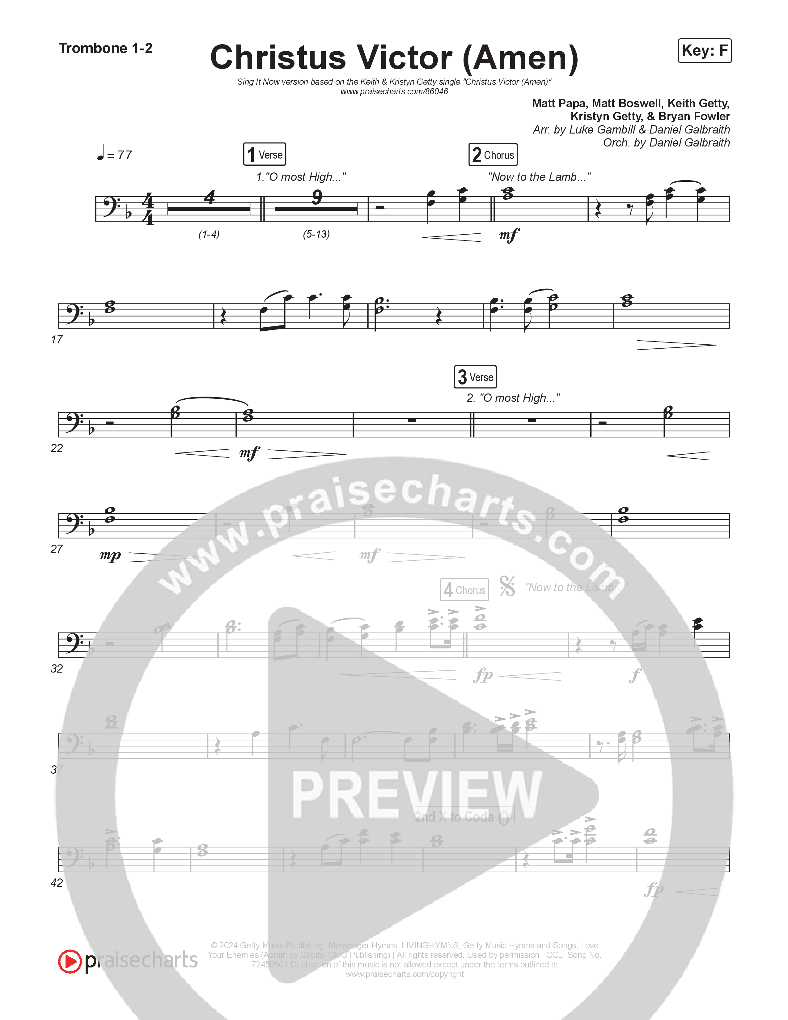 Christus Victor (Amen) (Sing It Now) Trombone 1/2 (Keith & Kristyn Getty / Arr. Luke Gambill)