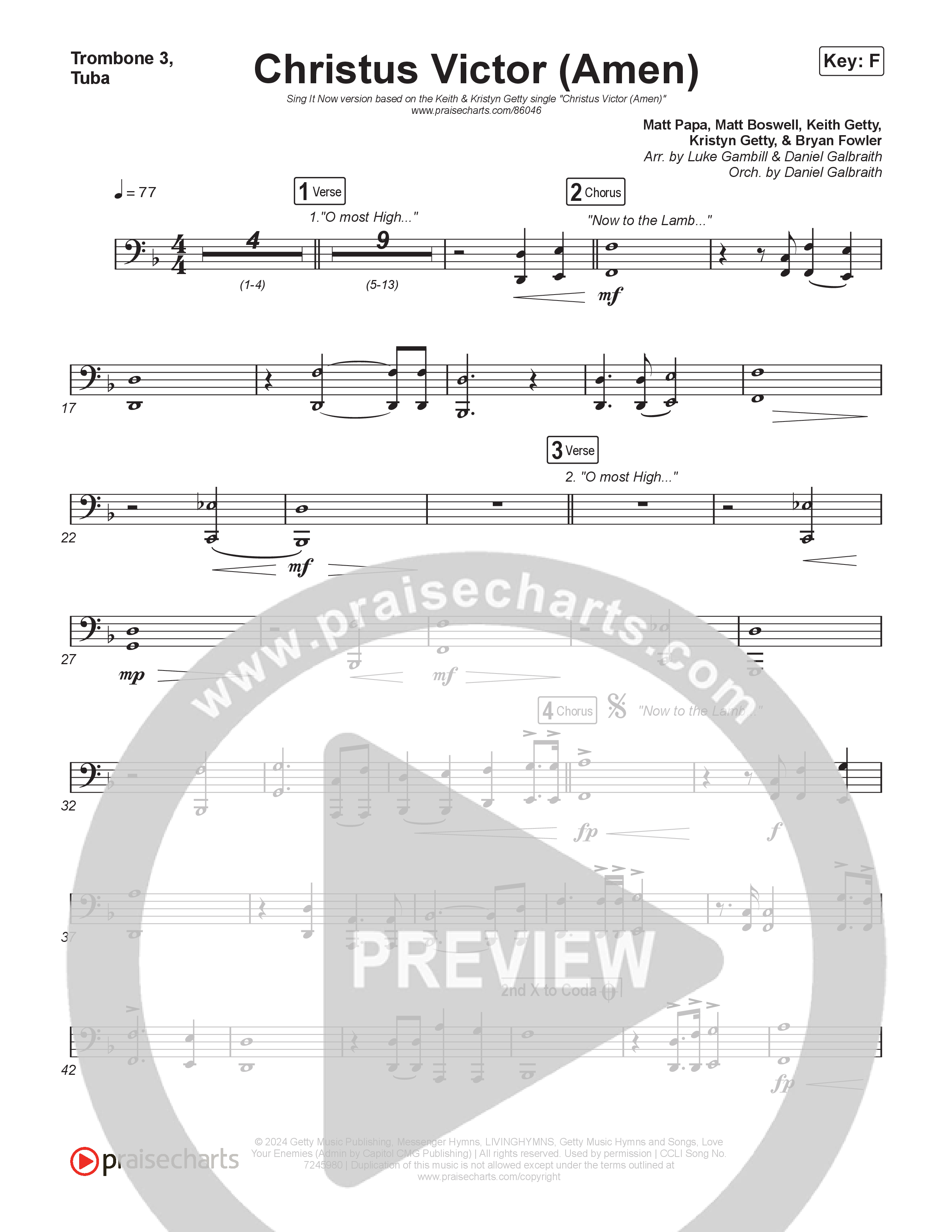 Christus Victor (Amen) (Sing It Now) Trombone 3/Tuba (Keith & Kristyn Getty / Arr. Luke Gambill)