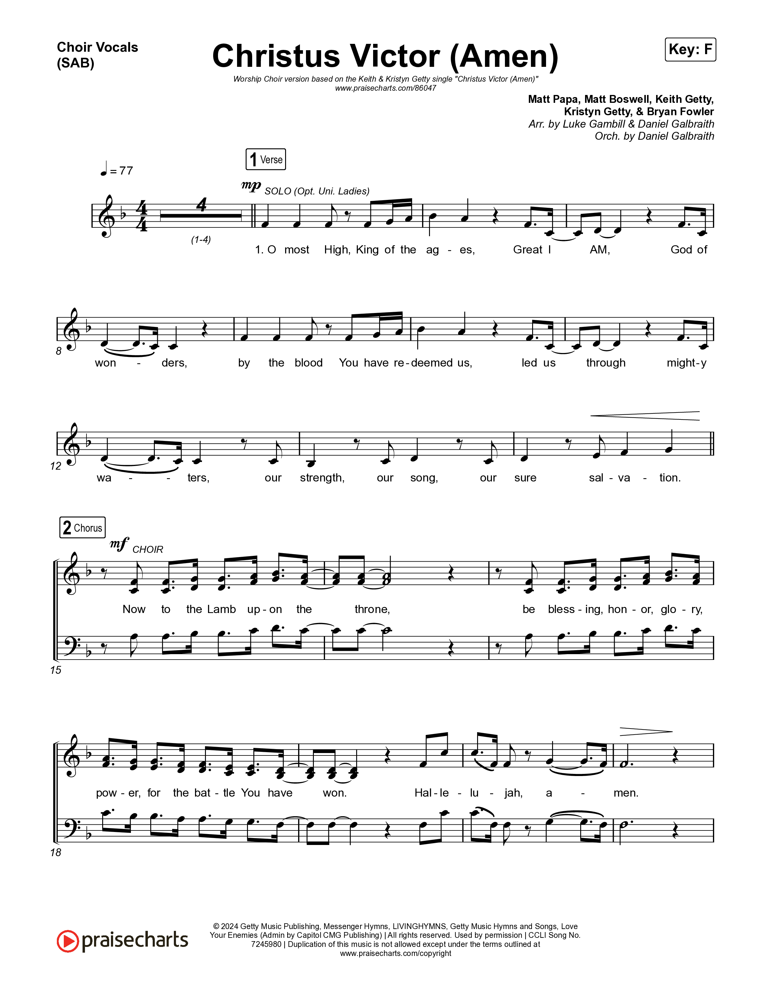 Christus Victor (Amen) (Worship Choir/SAB) Choir Sheet (SAB) (Keith & Kristyn Getty / Arr. Luke Gambill)