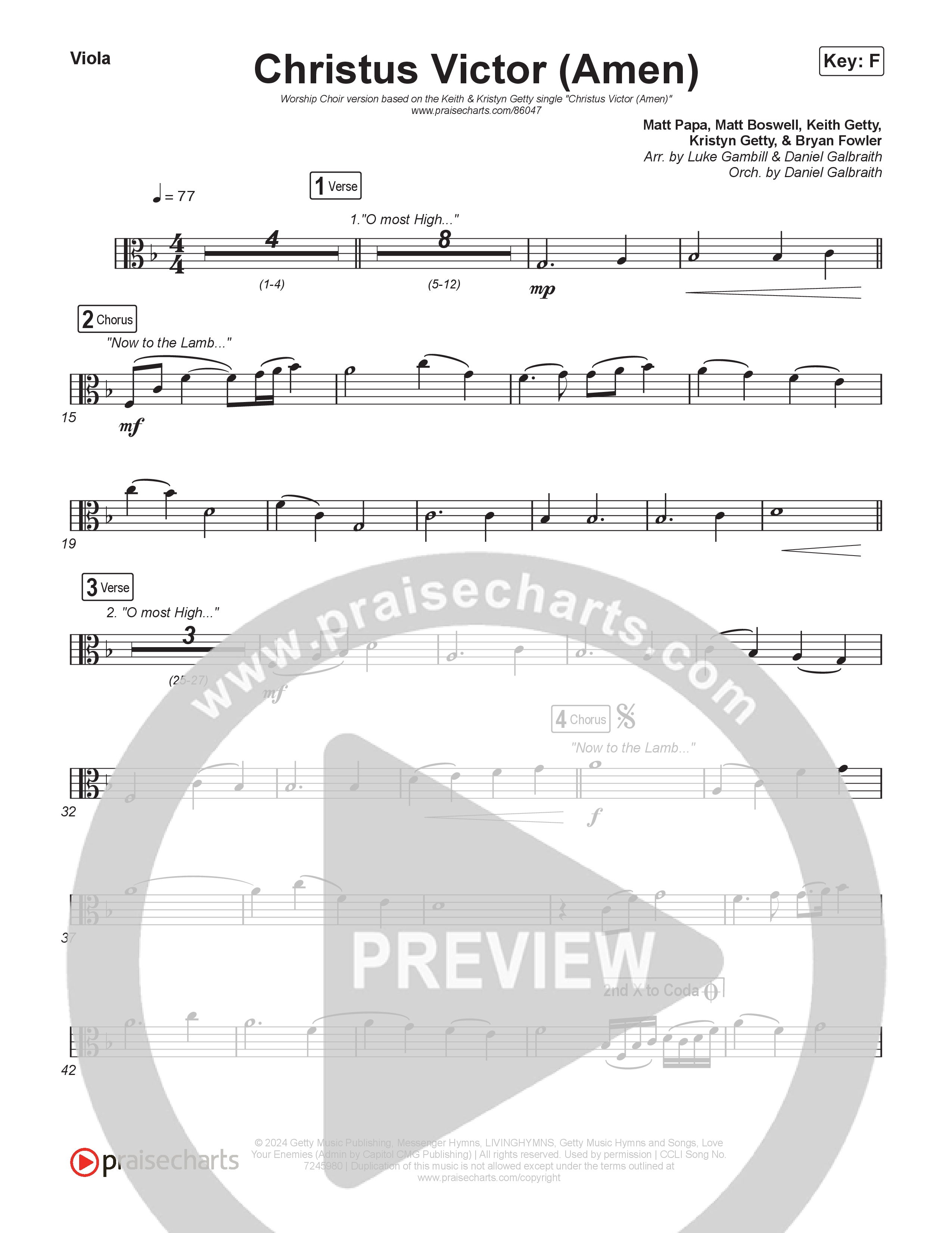 Christus Victor (Amen) (Worship Choir/SAB) Viola (Keith & Kristyn Getty / Arr. Luke Gambill)