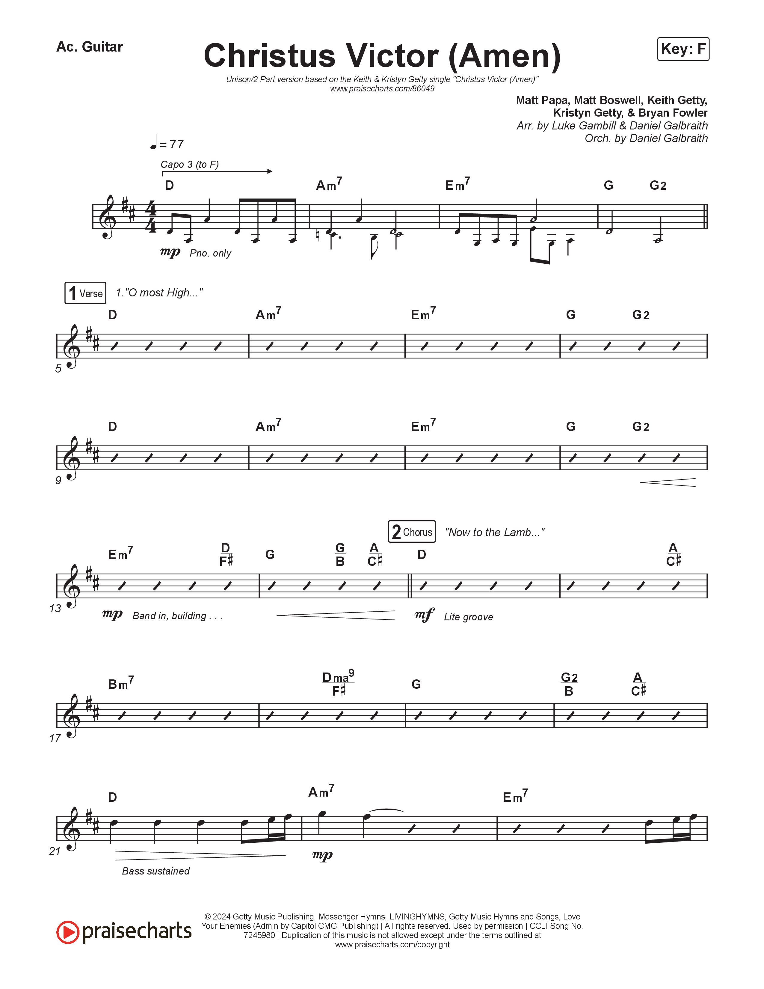 Christus Victor (Amen) (Unison/2-Part) Acoustic Guitar (Keith & Kristyn Getty / Arr. Luke Gambill)