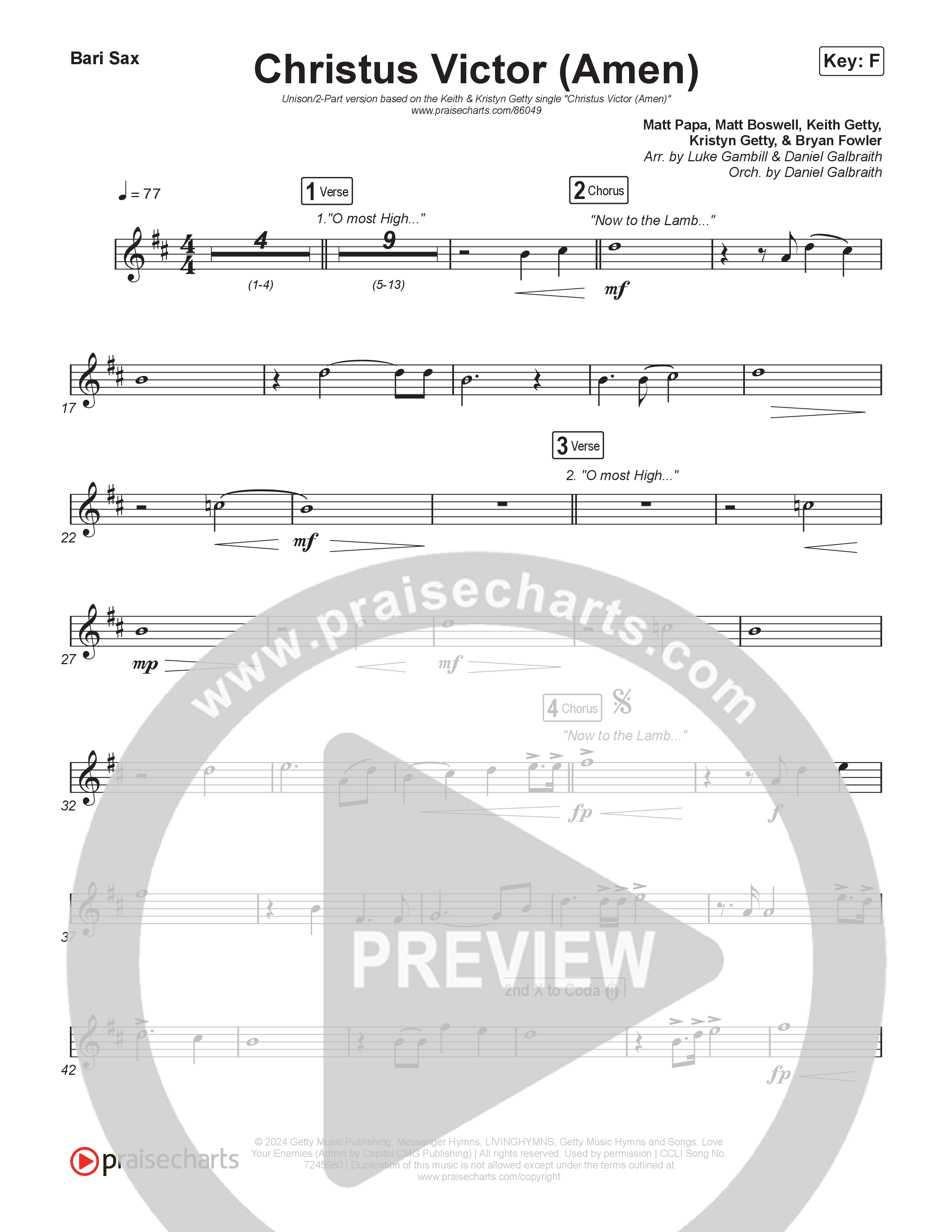 Christus Victor (Amen) (Unison/2-Part) Bari Sax (Keith & Kristyn Getty / Arr. Luke Gambill)