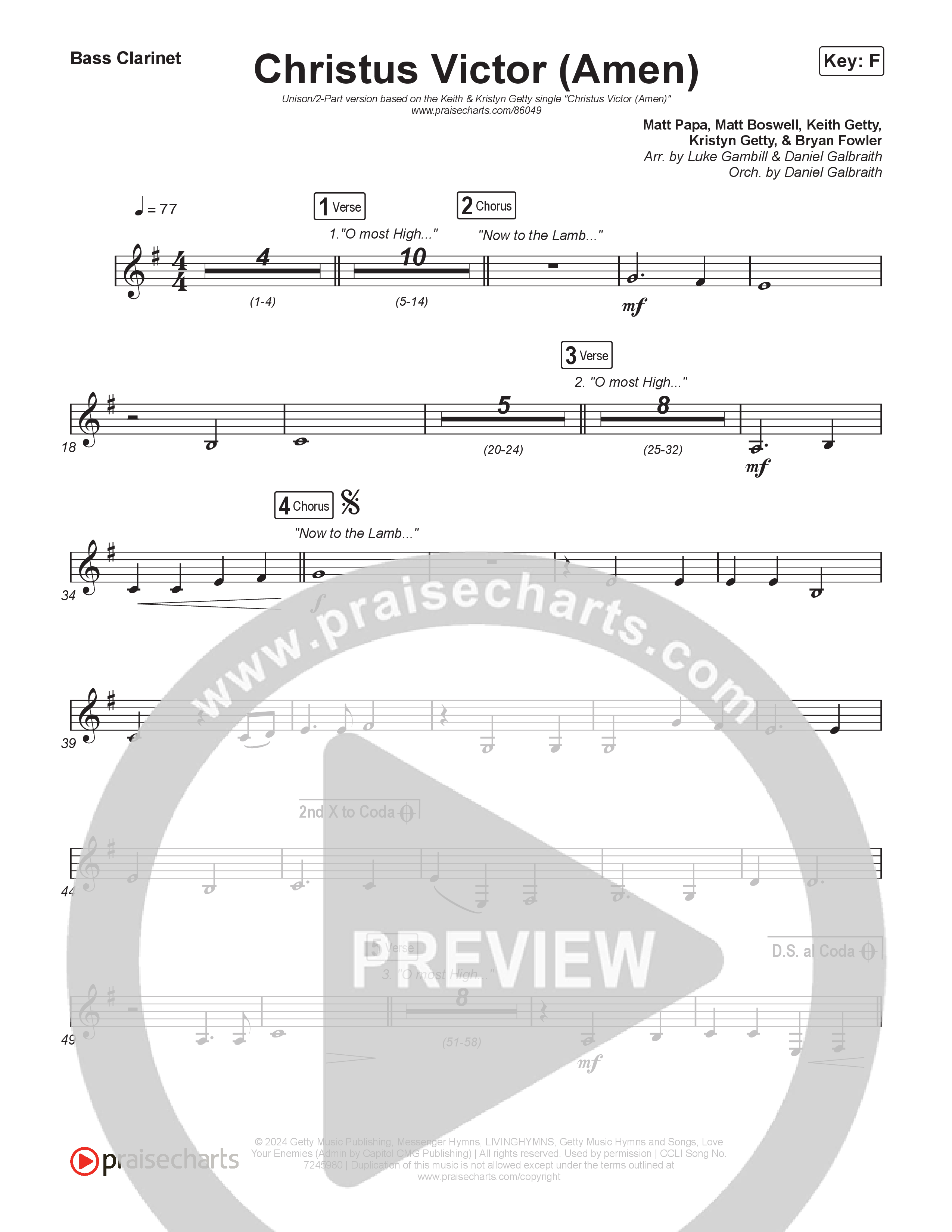 Christus Victor (Amen) (Unison/2-Part) Bass Clarinet (Keith & Kristyn Getty / Arr. Luke Gambill)