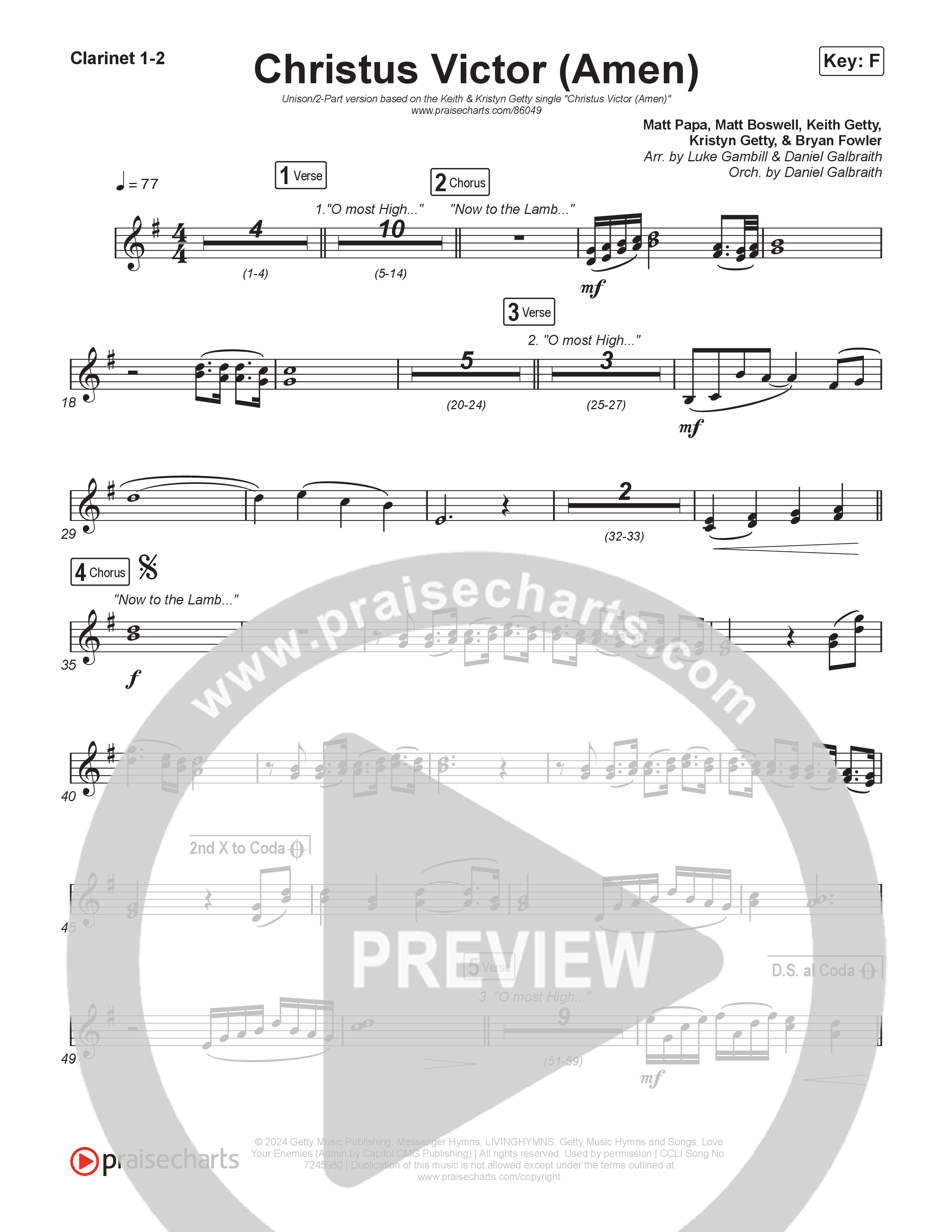 Christus Victor (Amen) (Unison/2-Part) Clarinet 1/2 (Keith & Kristyn Getty / Arr. Luke Gambill)