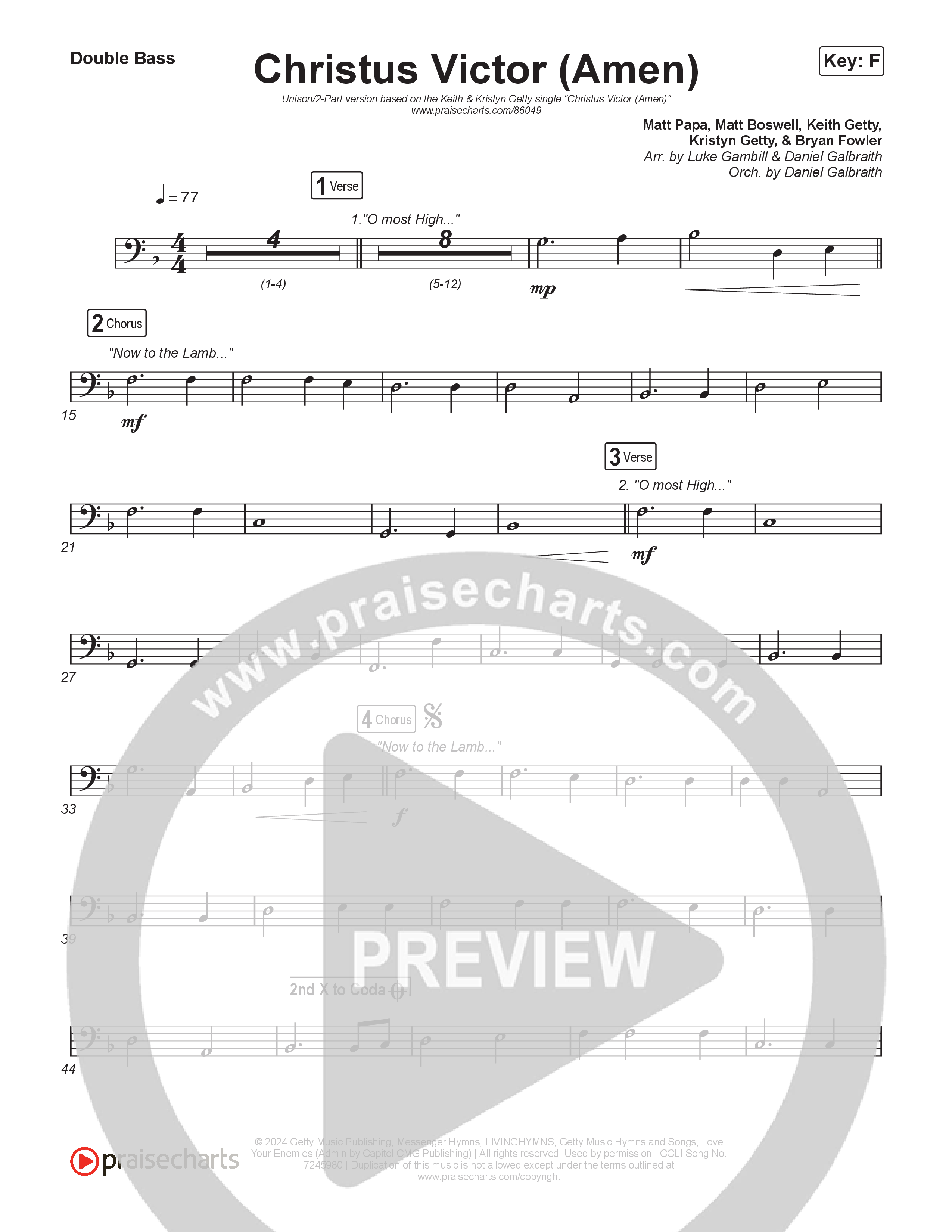 Christus Victor (Amen) (Unison/2-Part) Double Bass (Keith & Kristyn Getty / Arr. Luke Gambill)