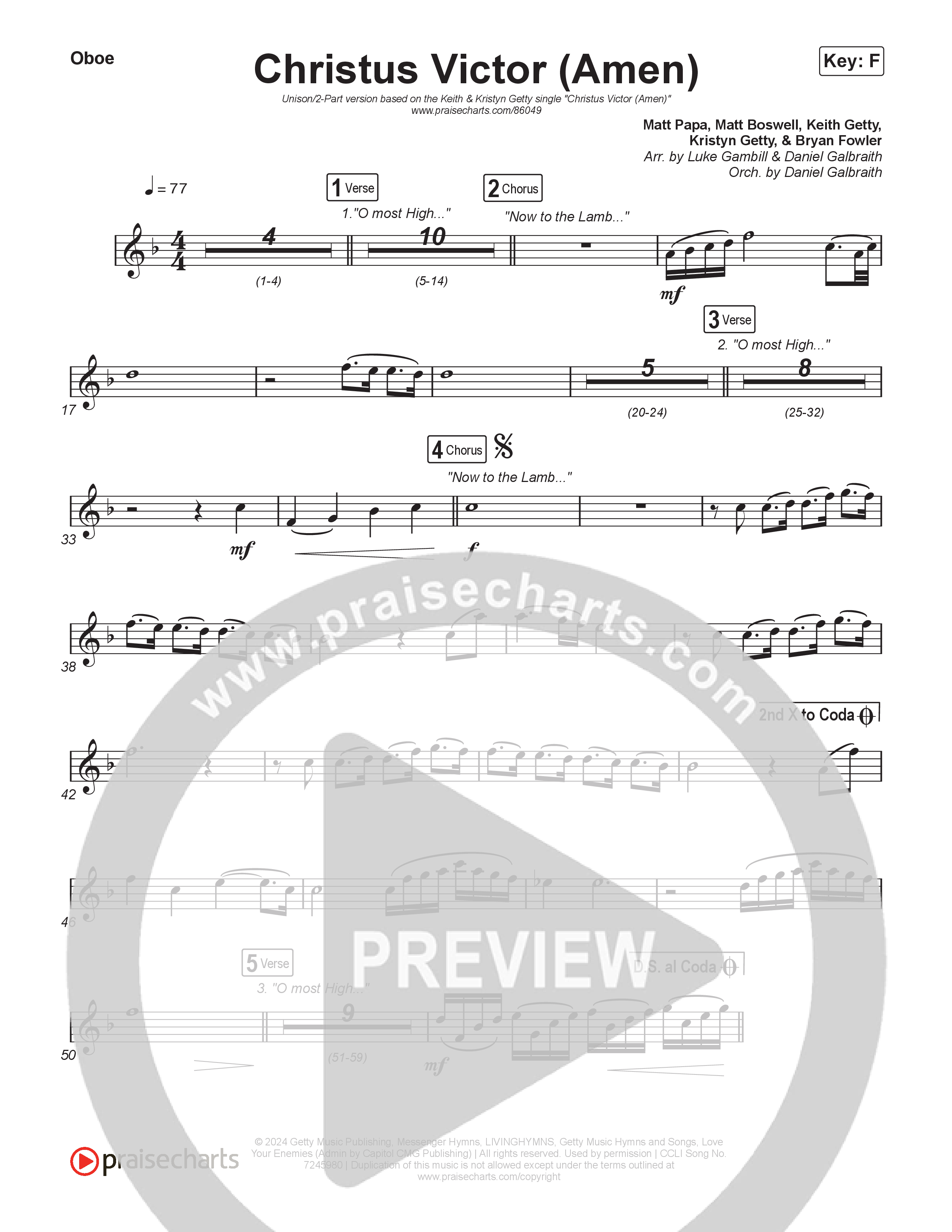 Christus Victor (Amen) (Unison/2-Part) Oboe (Keith & Kristyn Getty / Arr. Luke Gambill)