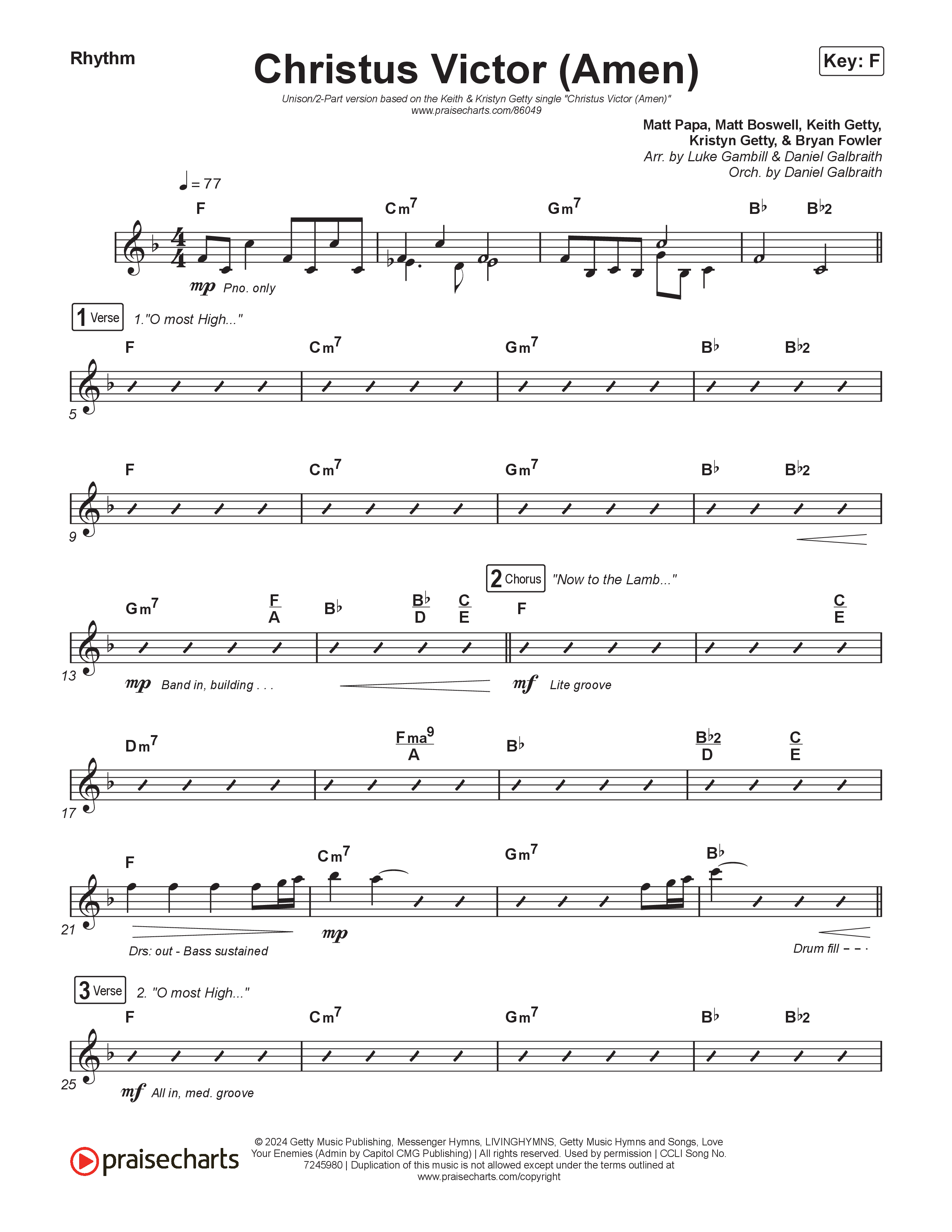 Christus Victor (Amen) (Unison/2-Part) Rhythm Chart (Keith & Kristyn Getty / Arr. Luke Gambill)