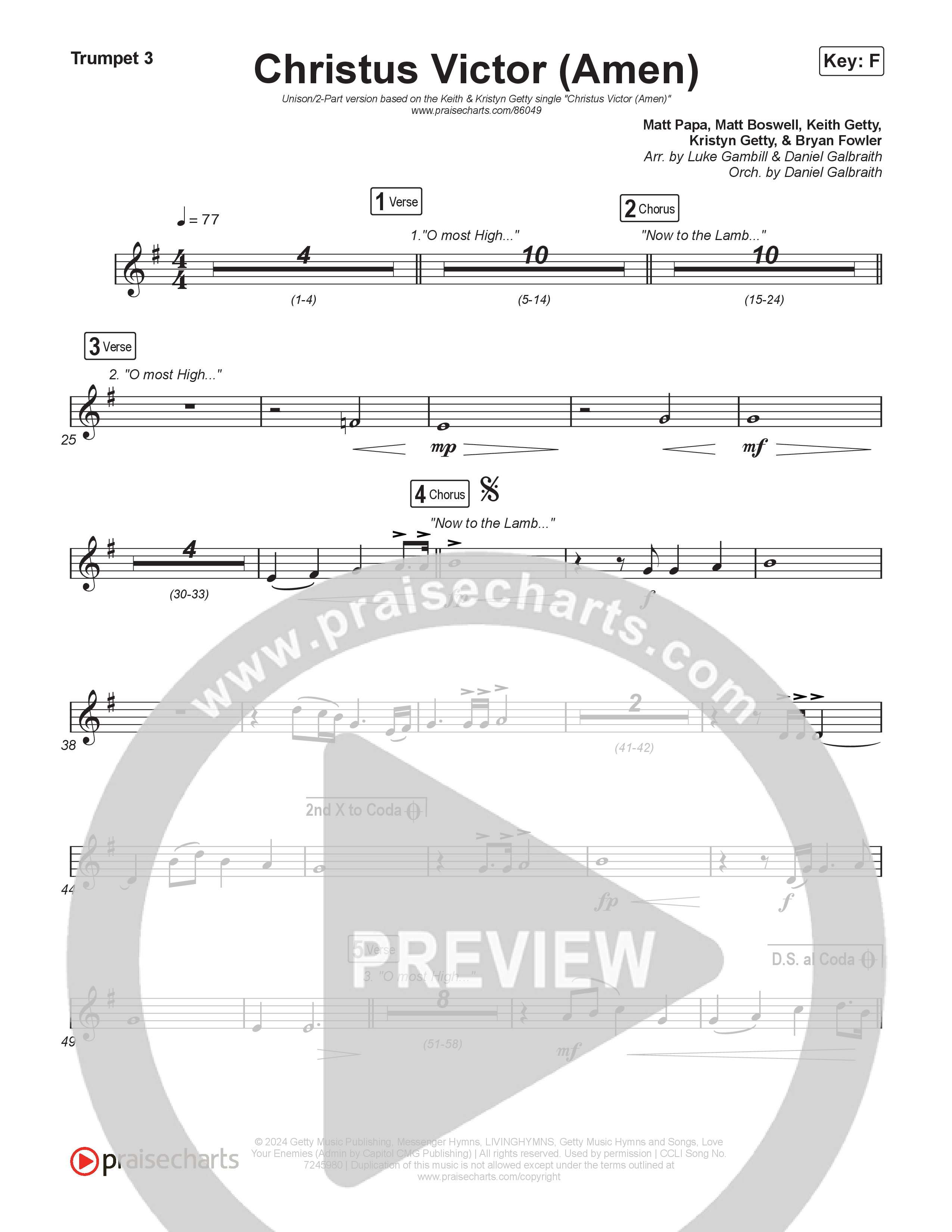Christus Victor (Amen) (Unison/2-Part) Trumpet 3 (Keith & Kristyn Getty / Arr. Luke Gambill)