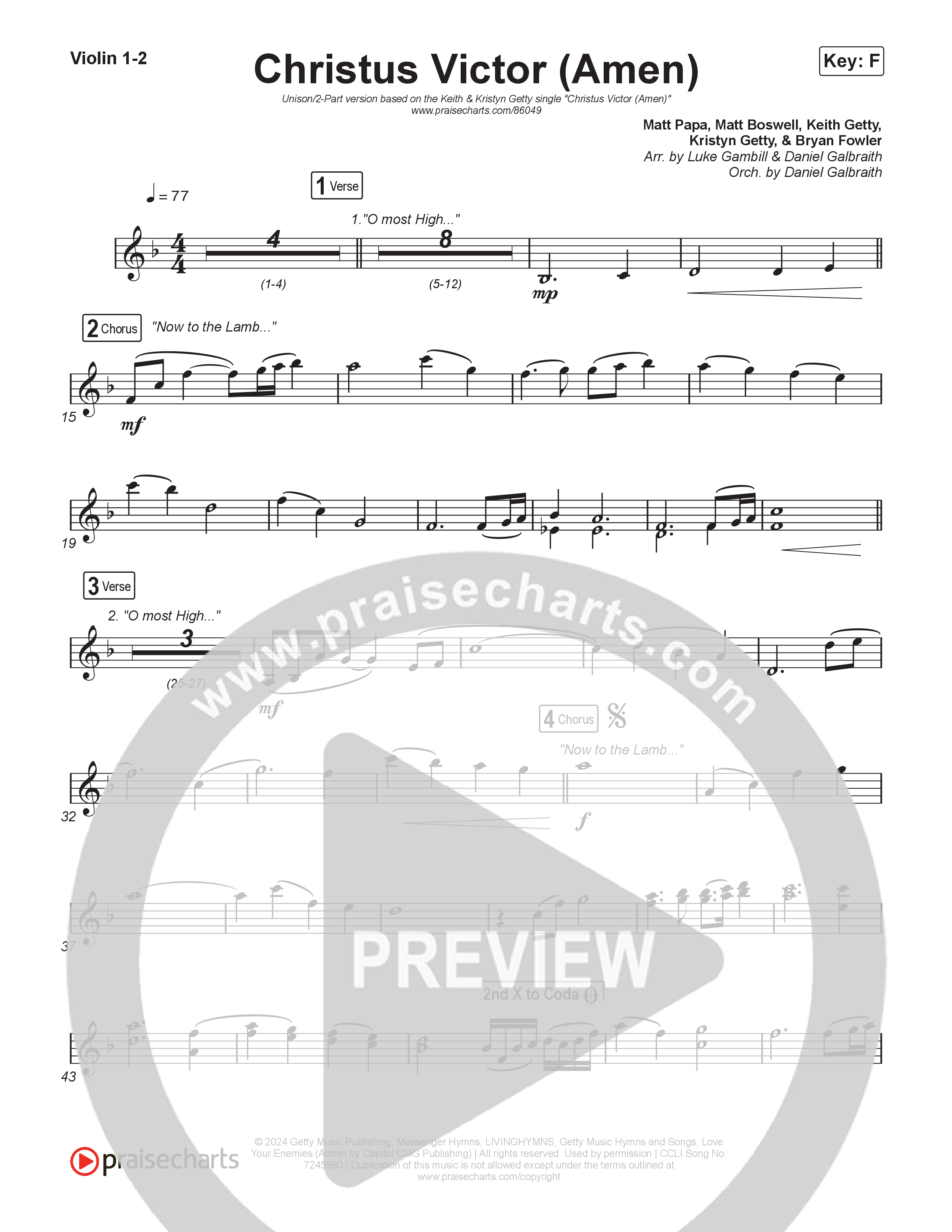 Christus Victor (Amen) (Unison/2-Part) String Pack (Keith & Kristyn Getty / Arr. Luke Gambill)