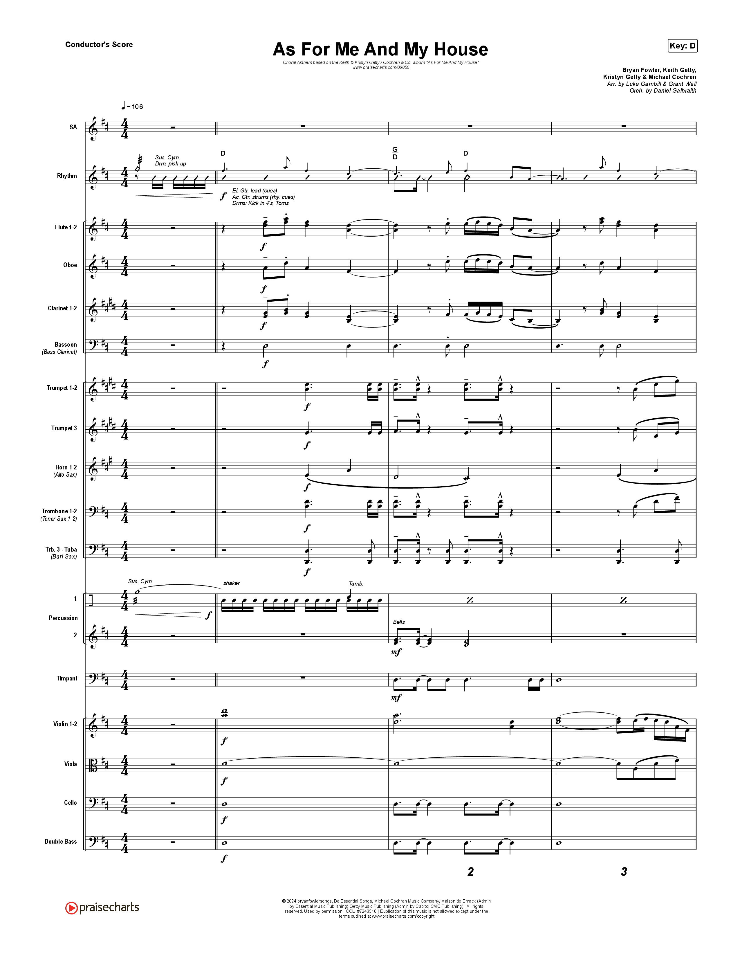 As For Me And My House (Choral Anthem SATB) Conductor's Score (Keith & Kristyn Getty / Cochren & Co / Arr. Luke Gambill)