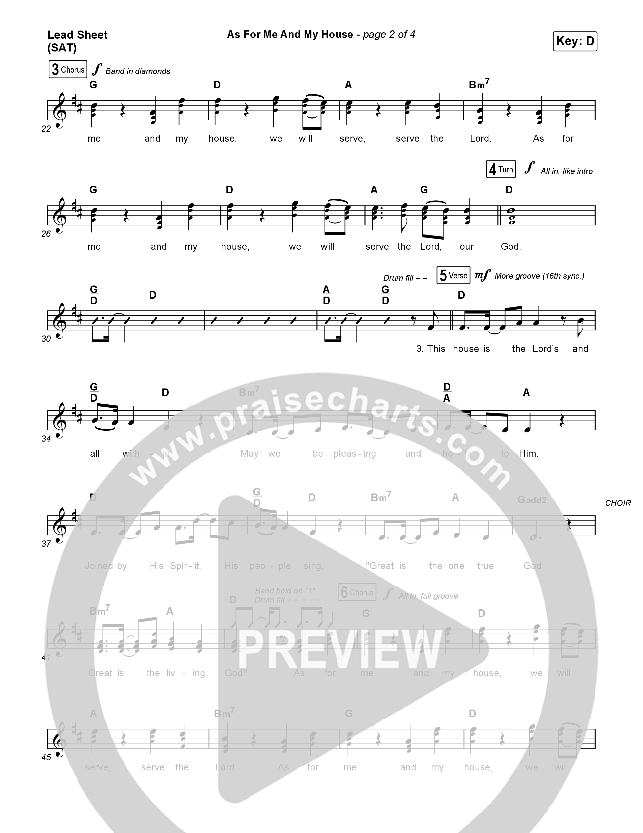 As For Me And My House (Choral Anthem SATB) Lead Sheet (SAT) (Keith & Kristyn Getty / Cochren & Co / Arr. Luke Gambill)