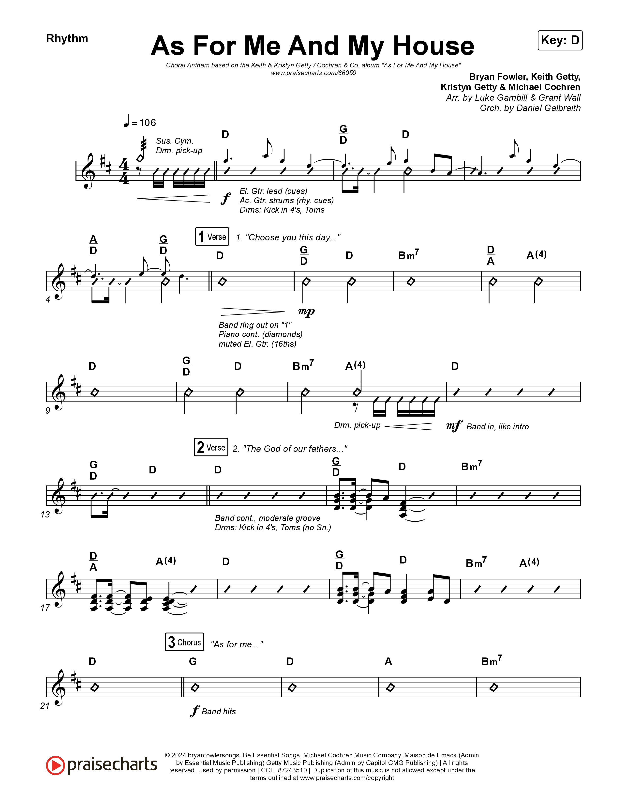 As For Me And My House (Choral Anthem SATB) Rhythm Pack (Keith & Kristyn Getty / Cochren & Co / Arr. Luke Gambill)