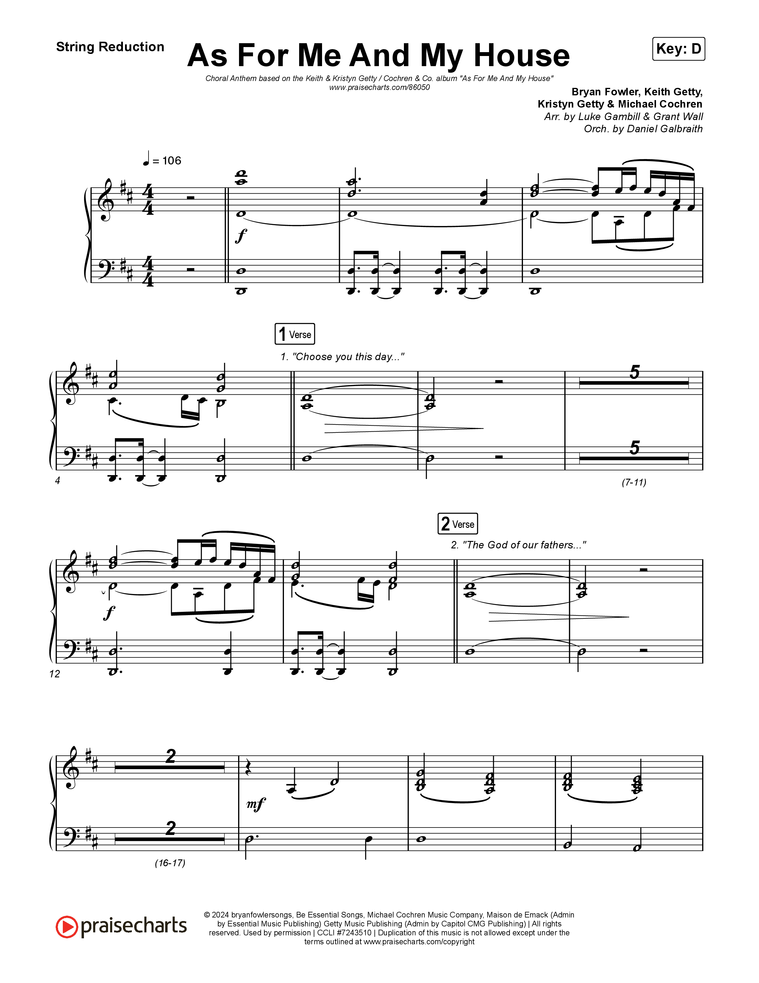 As For Me And My House (Choral Anthem SATB) String Reduction (Keith & Kristyn Getty / Cochren & Co / Arr. Luke Gambill)