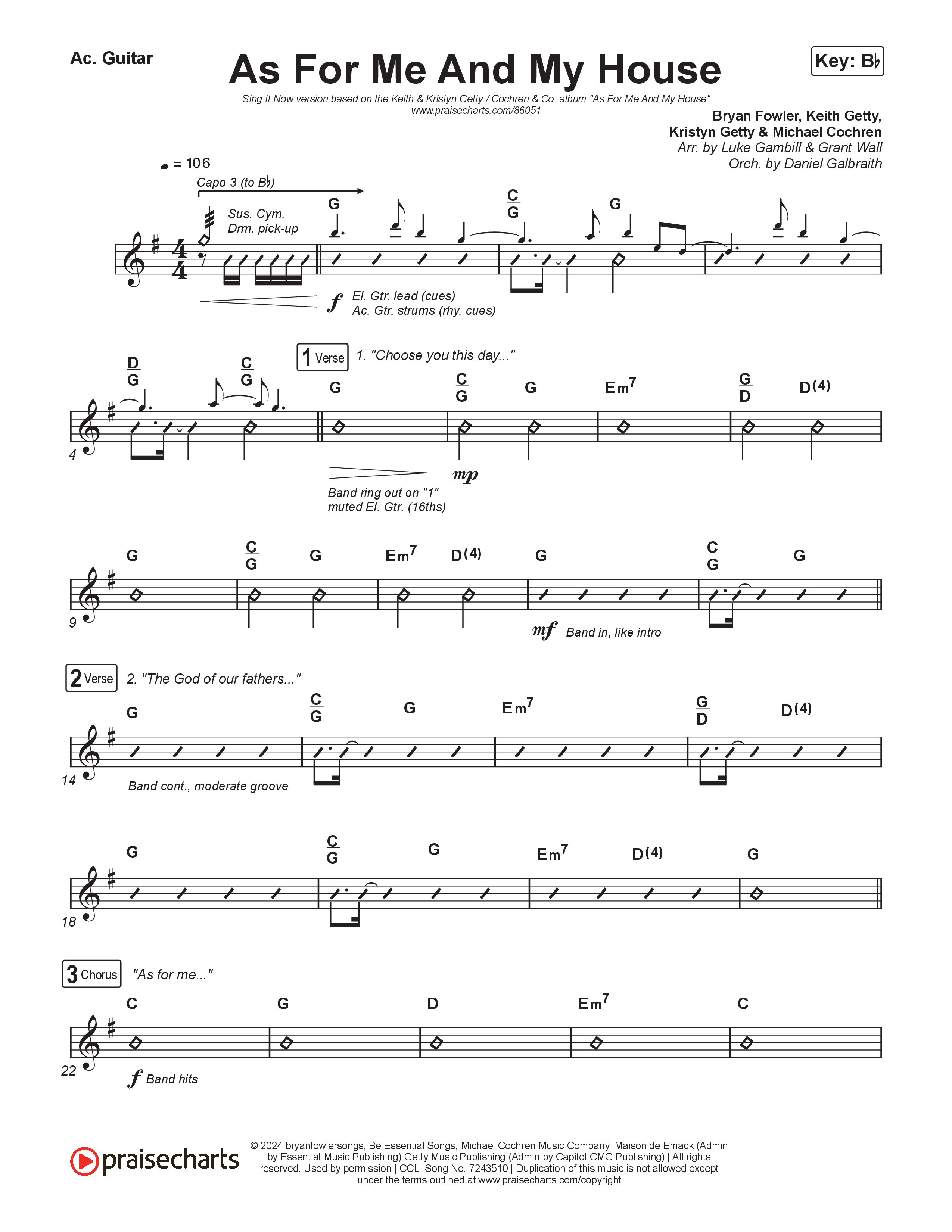 As For Me And My House (Sing It Now) Acoustic Guitar (Keith & Kristyn Getty / Cochren & Co / Arr. Luke Gambill)