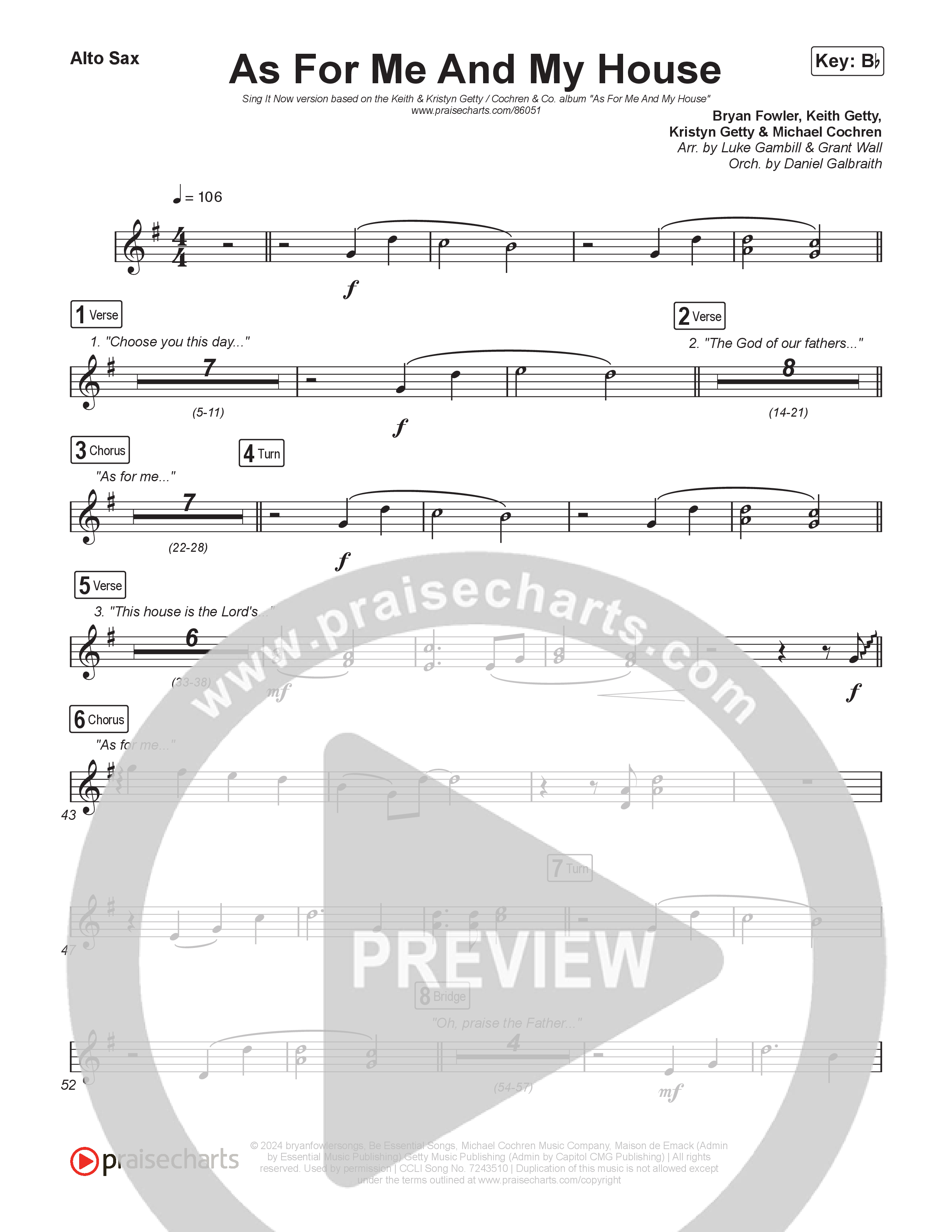 As For Me And My House (Sing It Now) Alto Sax (Keith & Kristyn Getty / Cochren & Co / Arr. Luke Gambill)