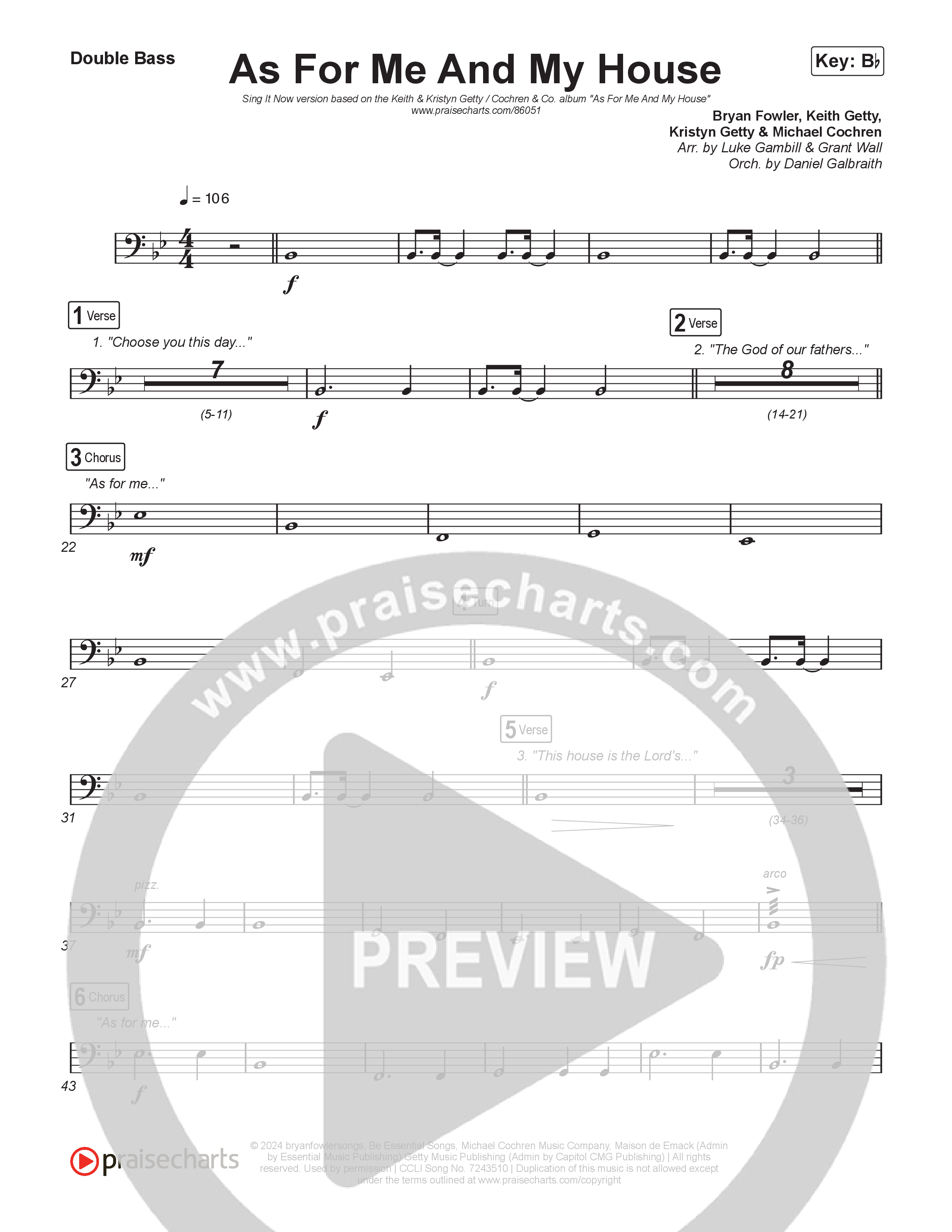 As For Me And My House (Sing It Now) Double Bass (Keith & Kristyn Getty / Cochren & Co / Arr. Luke Gambill)