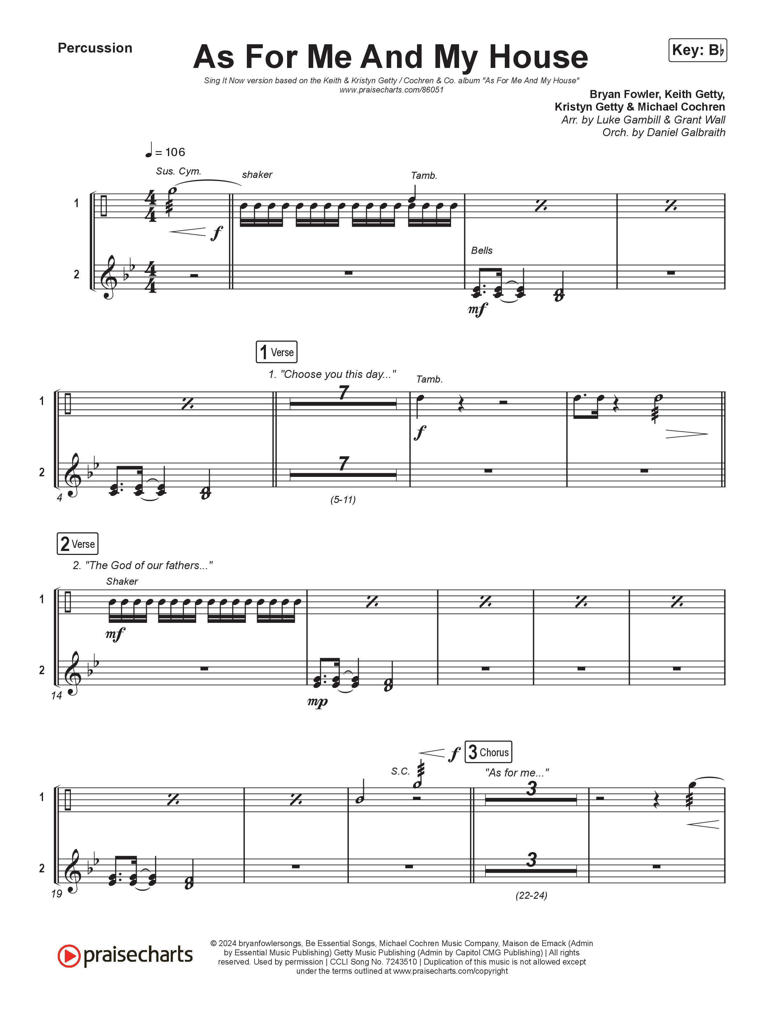 As For Me And My House (Sing It Now) Percussion (Keith & Kristyn Getty / Cochren & Co / Arr. Luke Gambill)