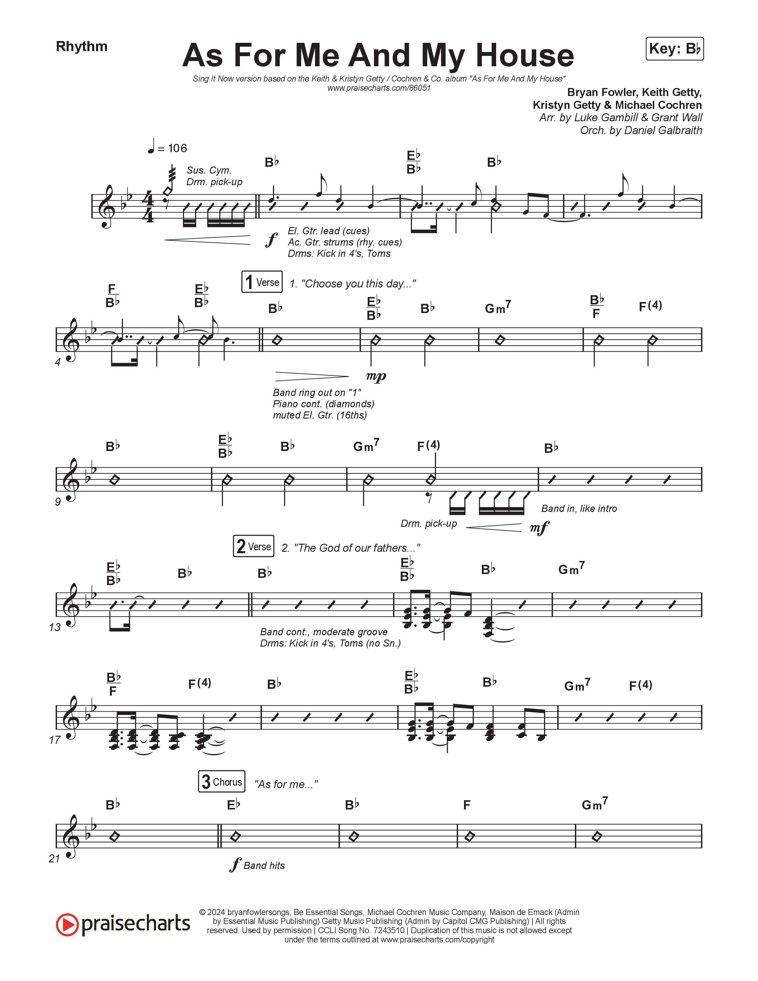 As For Me And My House (Sing It Now) Rhythm Chart (Keith & Kristyn Getty / Cochren & Co / Arr. Luke Gambill)