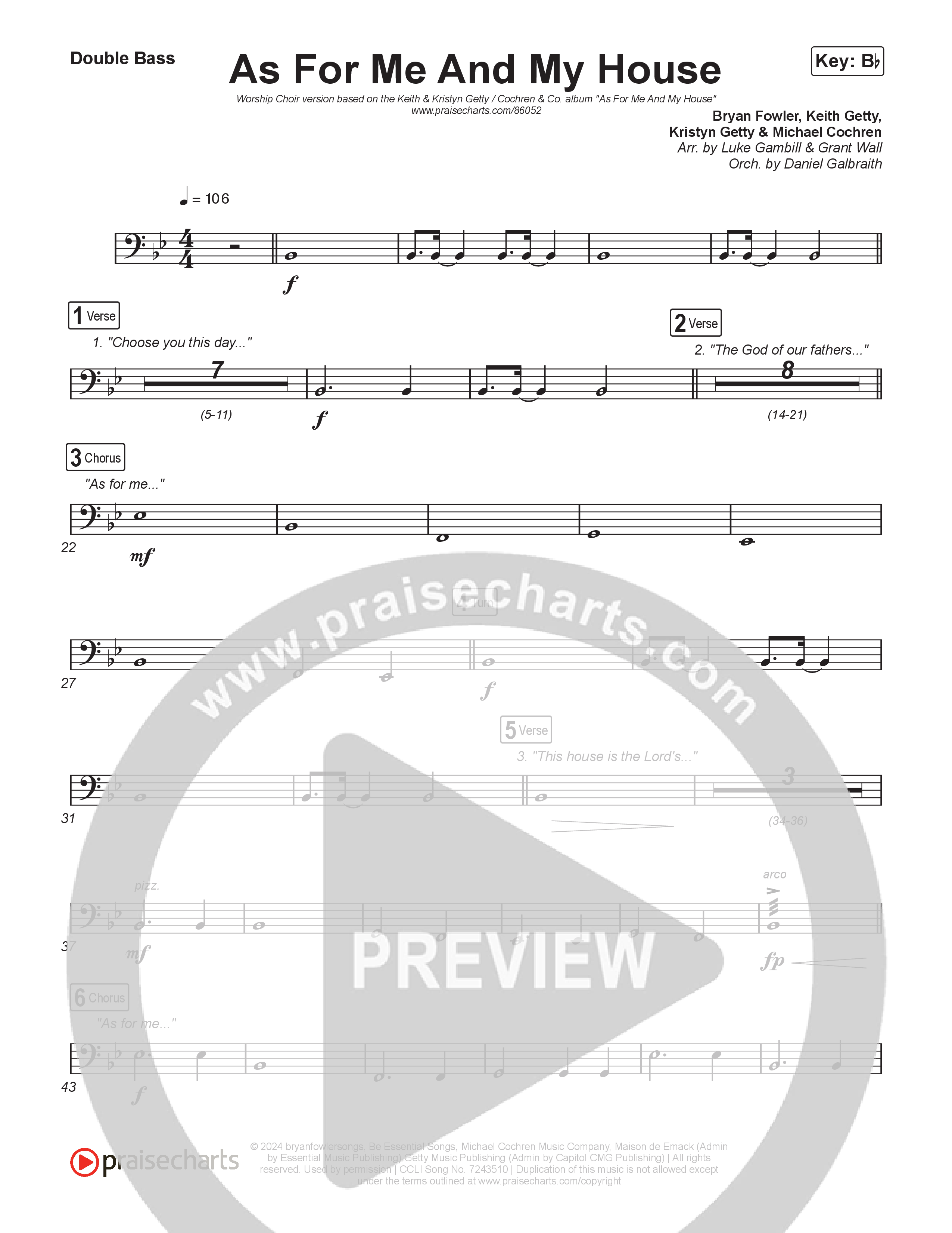 As For Me And My House (Worship Choir/SAB) Double Bass (Keith & Kristyn Getty / Cochren & Co / Arr. Luke Gambill)