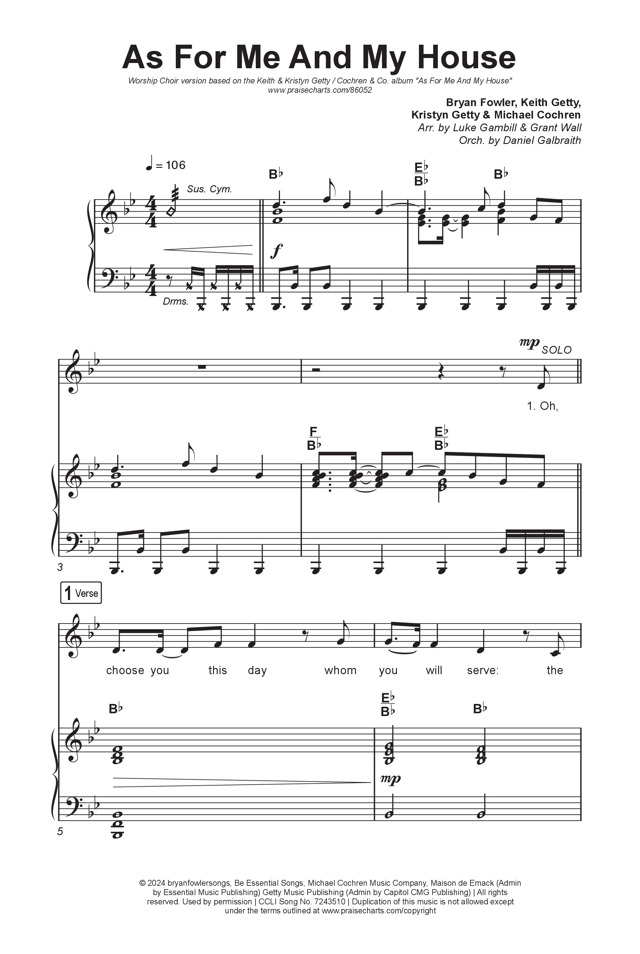 As For Me And My House (Worship Choir/SAB) Octavo (SAB & Pno) (Keith & Kristyn Getty / Cochren & Co / Arr. Luke Gambill)