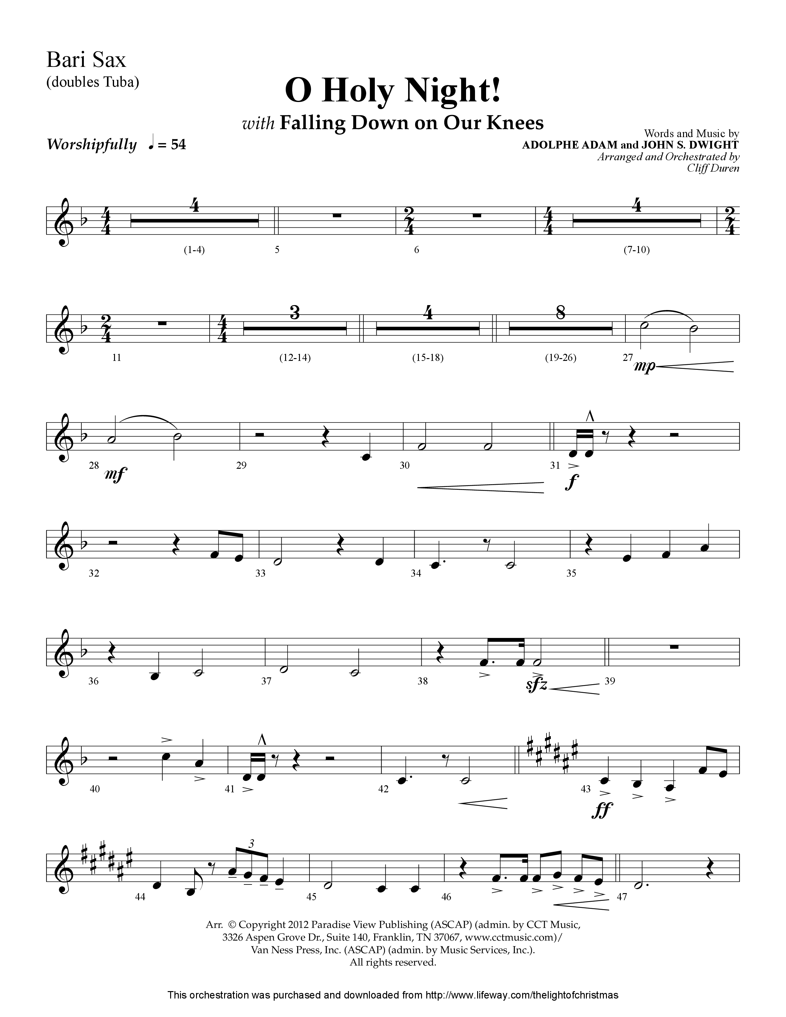 O Holy Night (with Falling Down On Our Knees) (Choral Anthem SATB) Bari Sax (Lifeway Choral / Arr. Cliff Duren)