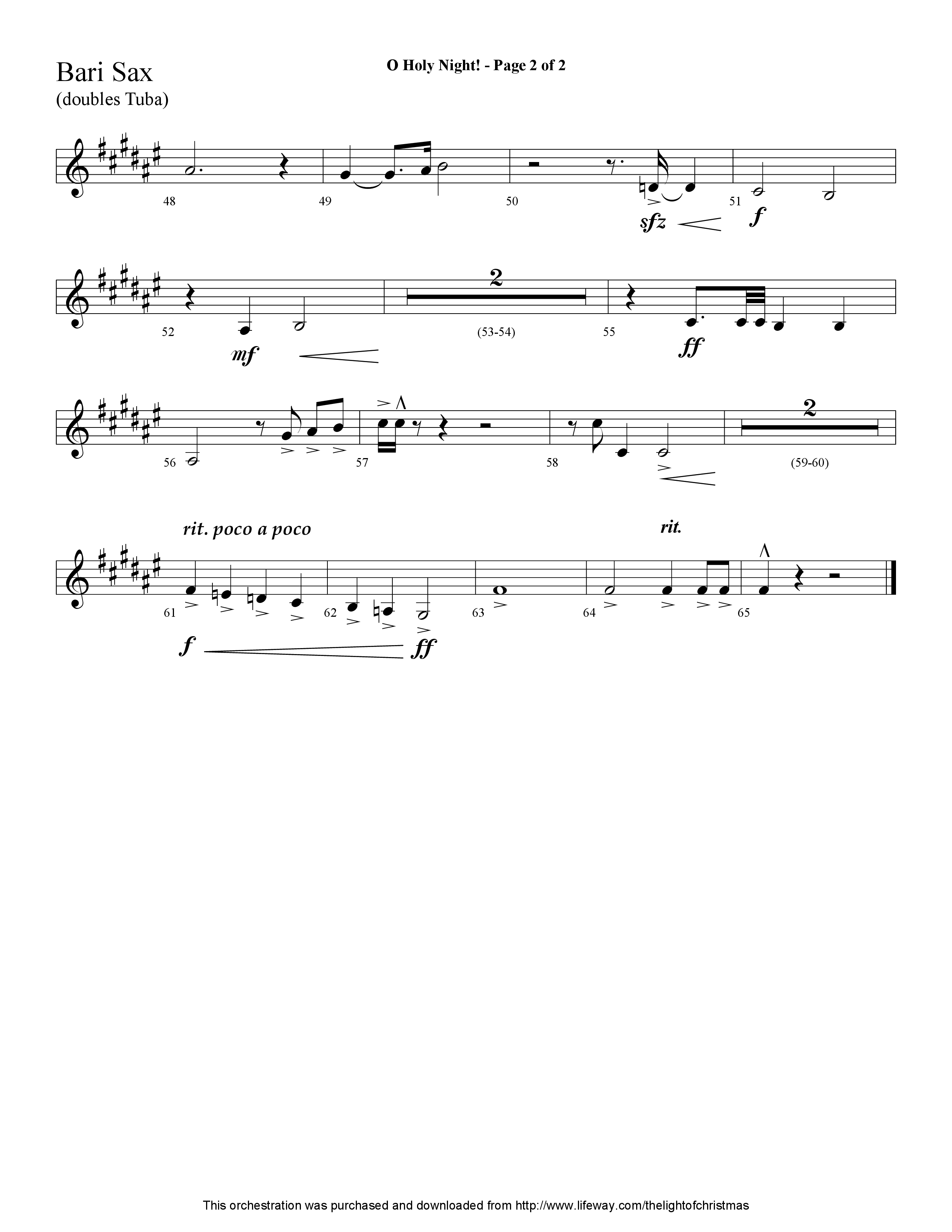 O Holy Night (with Falling Down On Our Knees) (Choral Anthem SATB) Bari Sax (Lifeway Choral / Arr. Cliff Duren)