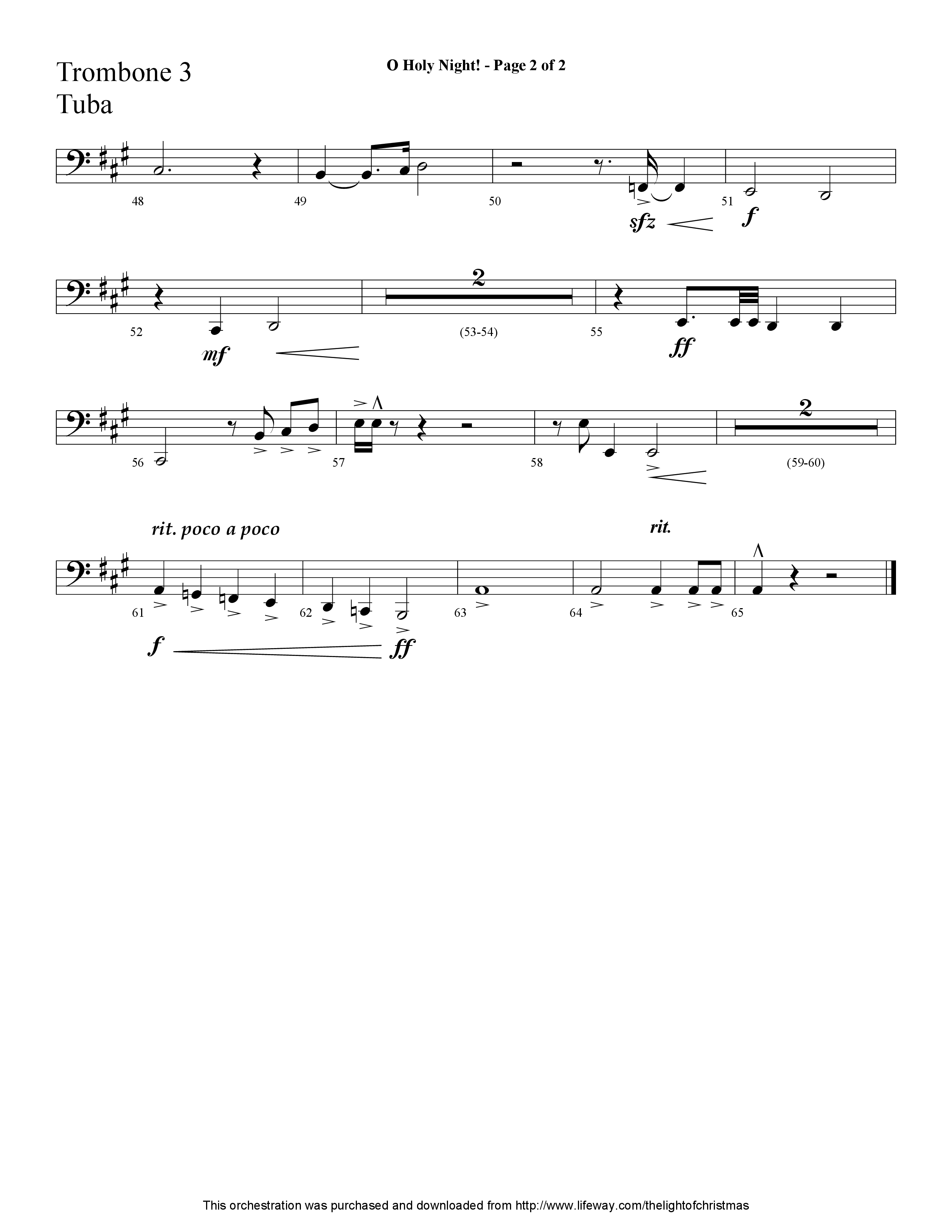 O Holy Night (with Falling Down On Our Knees) (Choral Anthem SATB) Trombone 3/Tuba (Lifeway Choral / Arr. Cliff Duren)