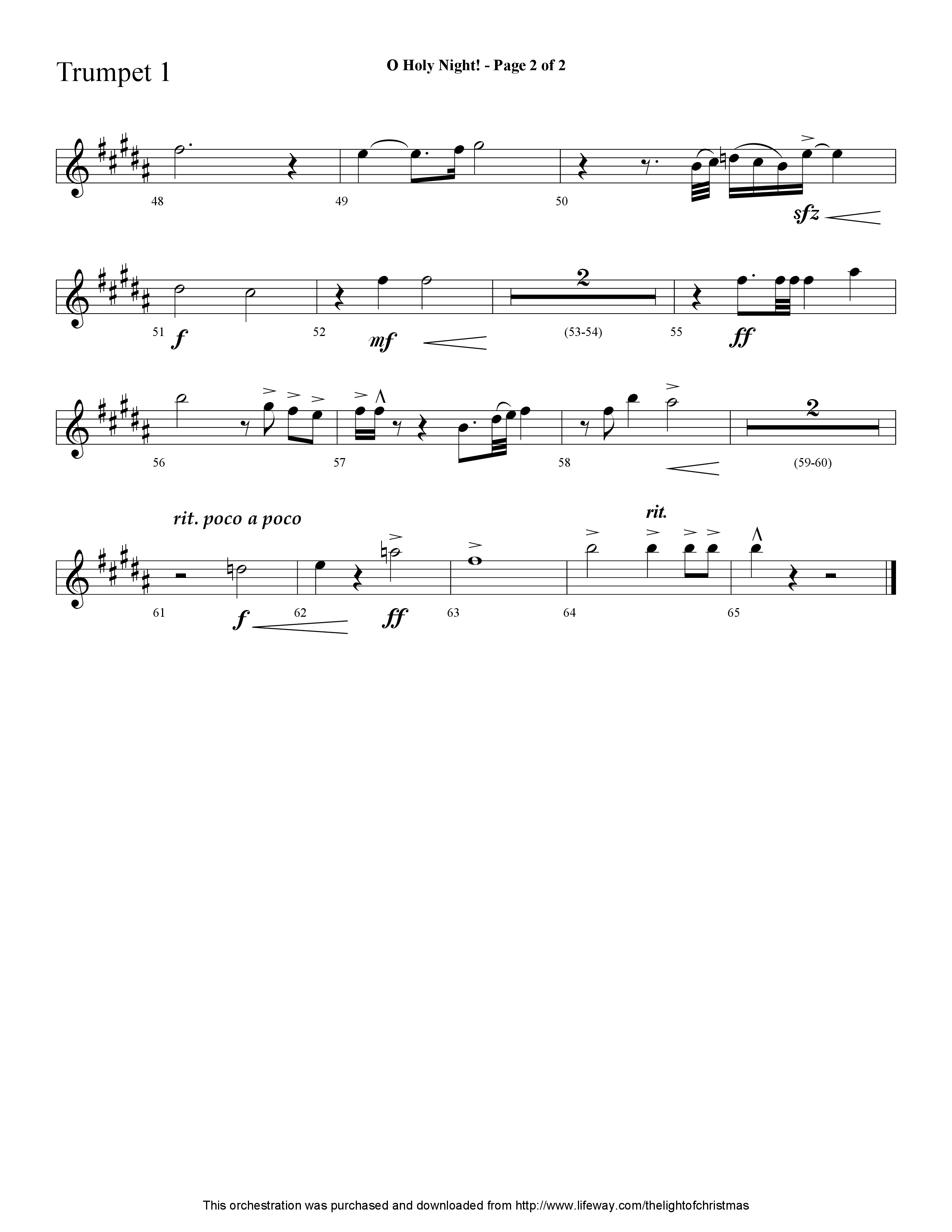 O Holy Night (with Falling Down On Our Knees) (Choral Anthem SATB) Trumpet 1 (Lifeway Choral / Arr. Cliff Duren)