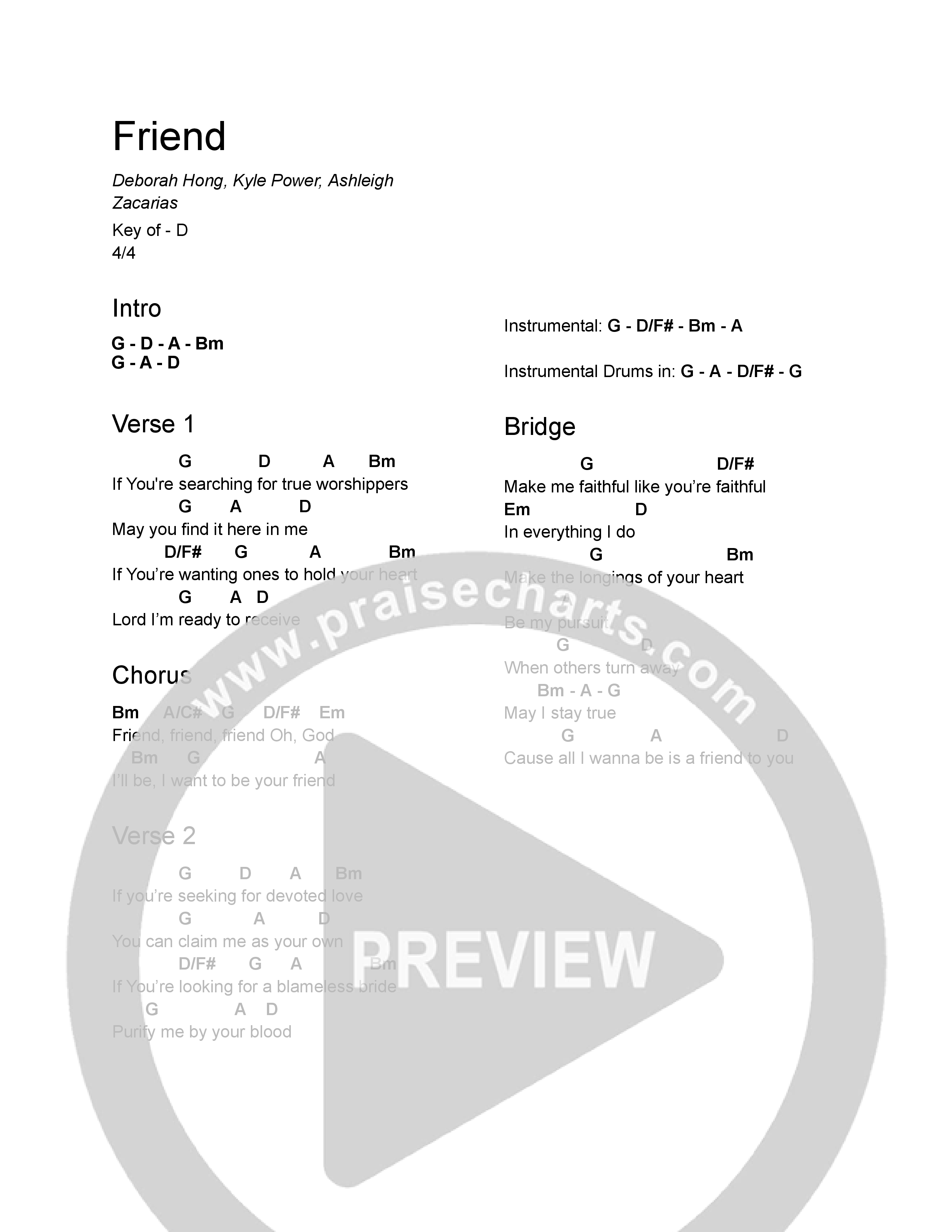 Friend Chord Chart (North Palm Worship)