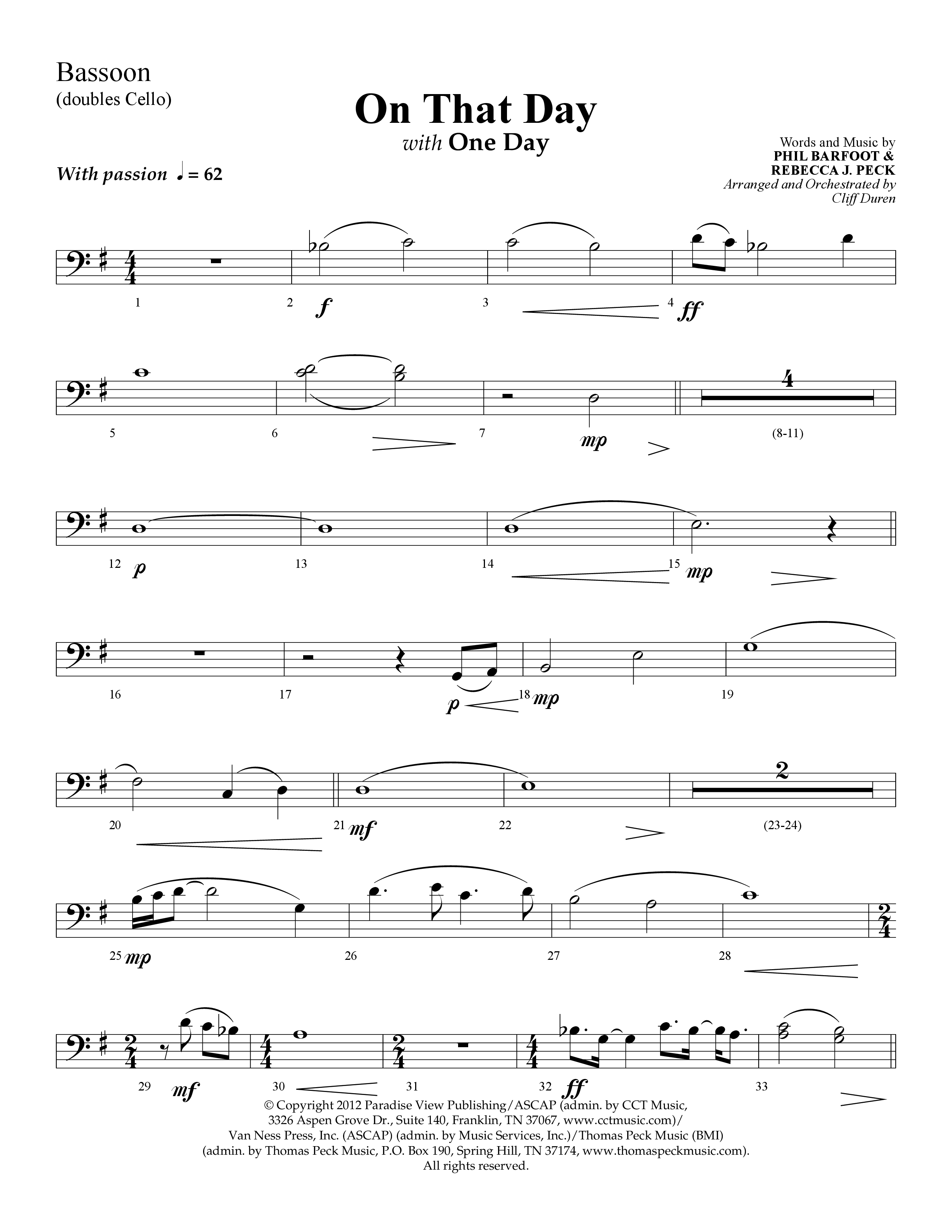 On That Day (with One Day) (Choral Anthem SATB) Bassoon (Lifeway Choral / Arr. Cliff Duren)