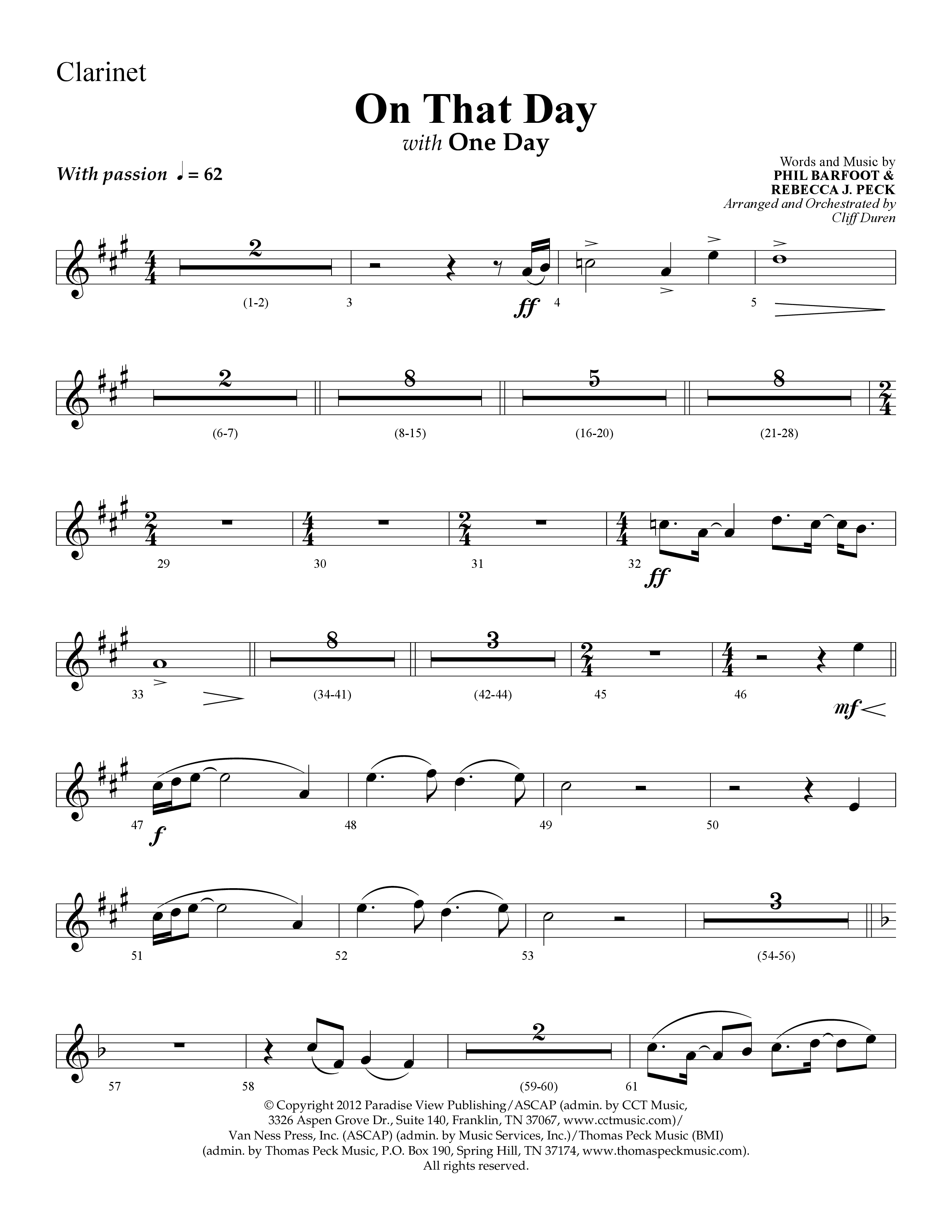 On That Day (with One Day) (Choral Anthem SATB) Clarinet (Lifeway Choral / Arr. Cliff Duren)