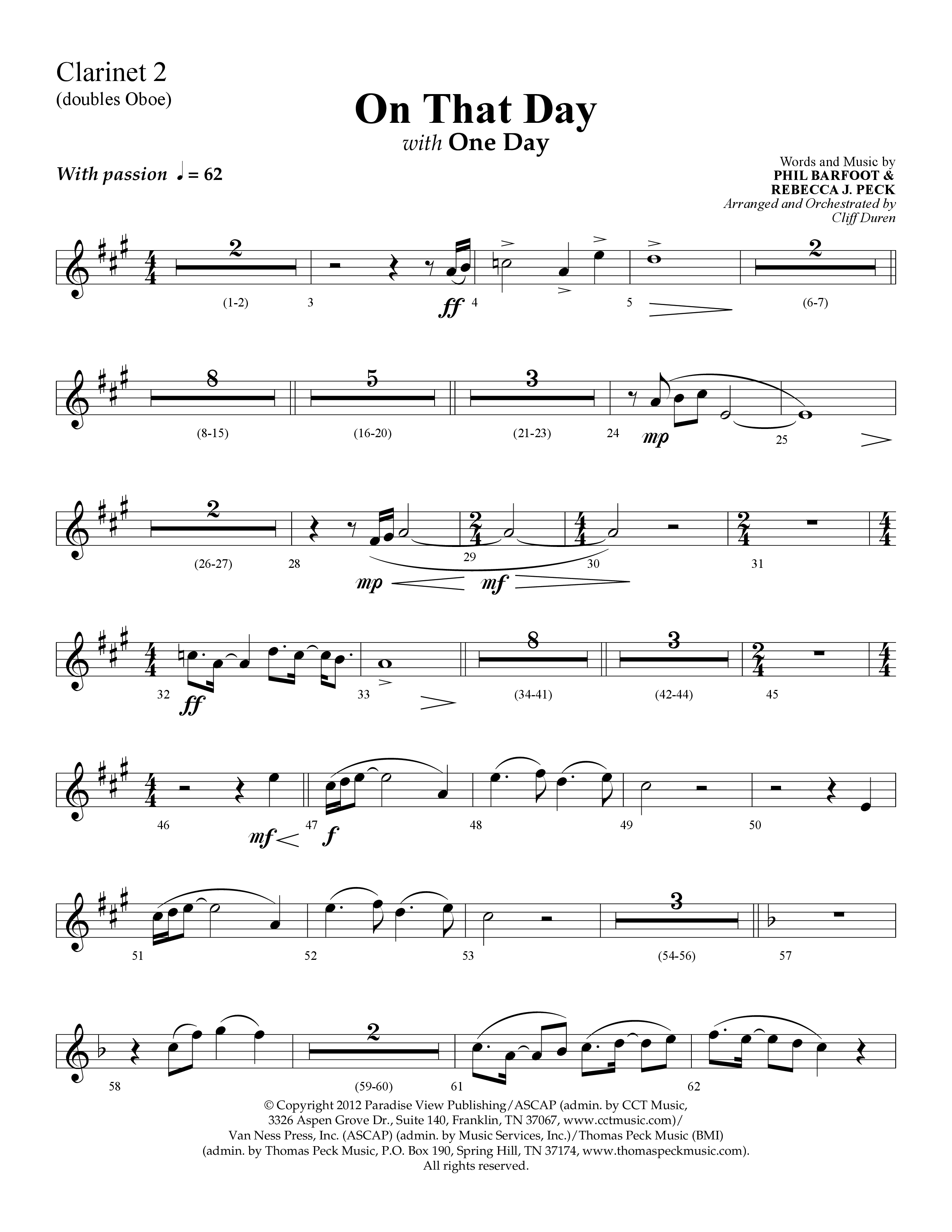 On That Day (with One Day) (Choral Anthem SATB) Clarinet (Lifeway Choral / Arr. Cliff Duren)