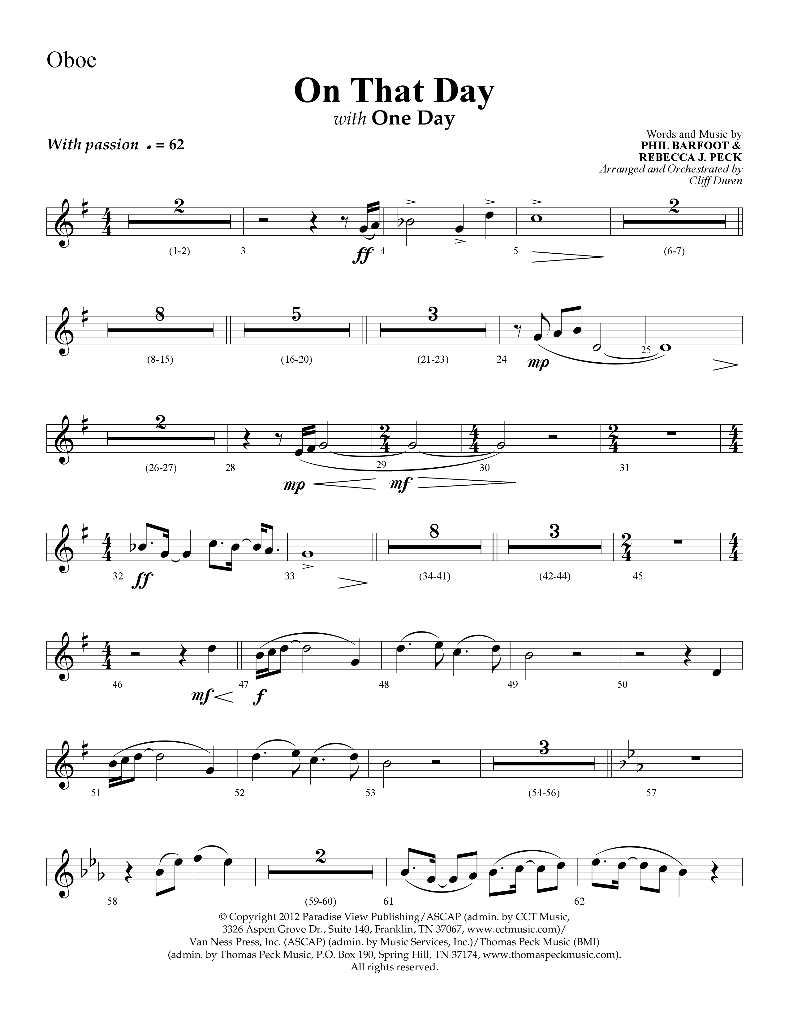 On That Day (with One Day) (Choral Anthem SATB) Oboe (Lifeway Choral / Arr. Cliff Duren)
