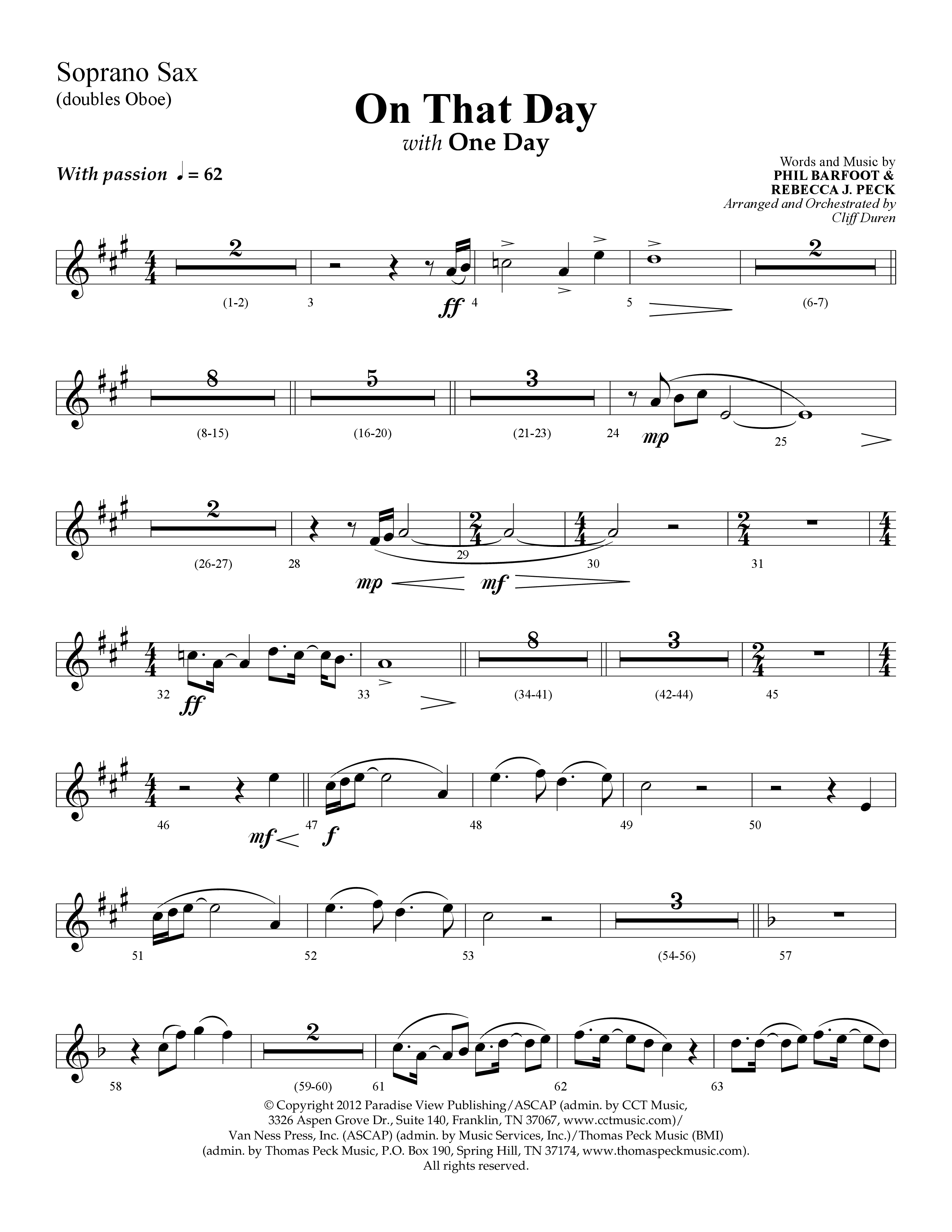 On That Day (with One Day) (Choral Anthem SATB) Soprano Sax (Lifeway Choral / Arr. Cliff Duren)