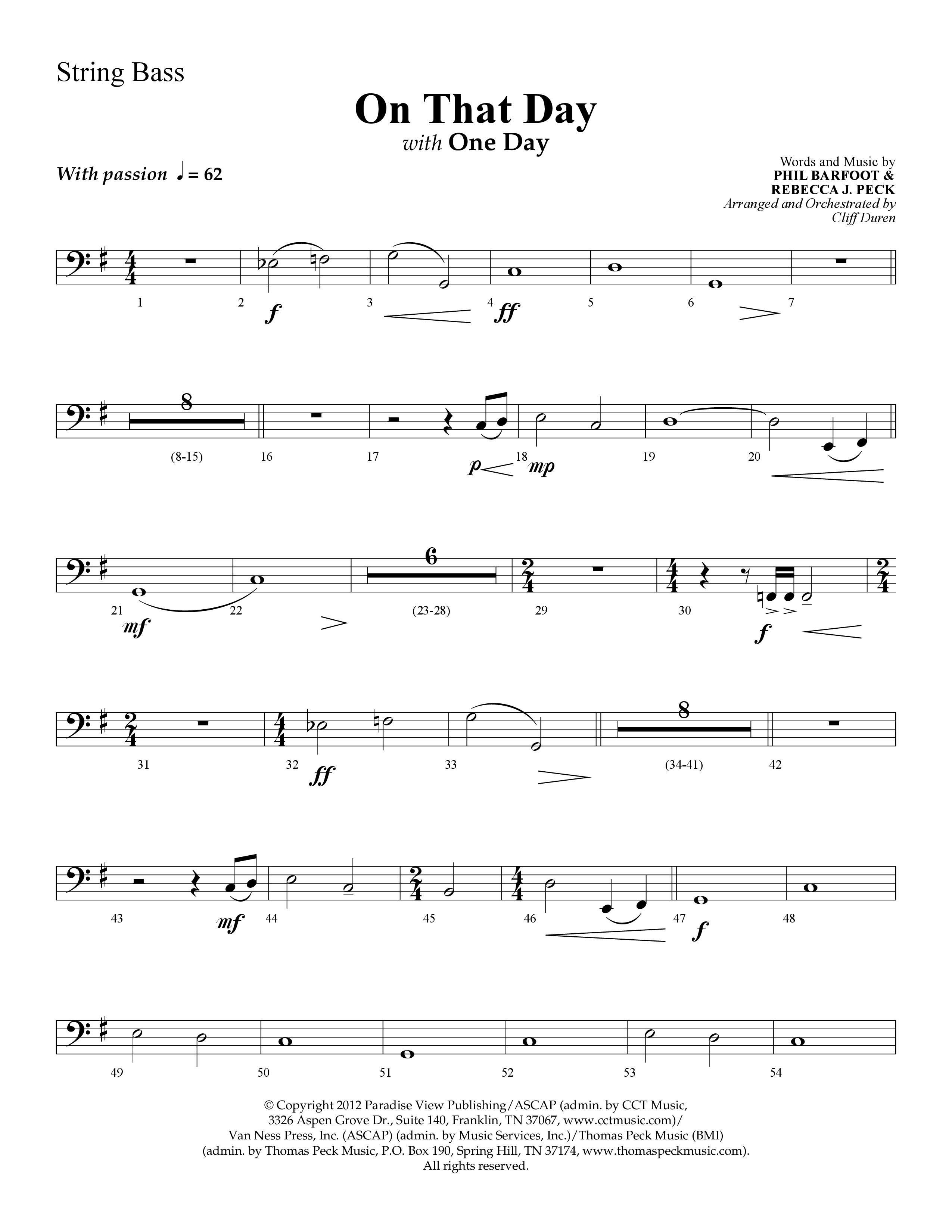 On That Day (with One Day) (Choral Anthem SATB) String Bass (Lifeway Choral / Arr. Cliff Duren)