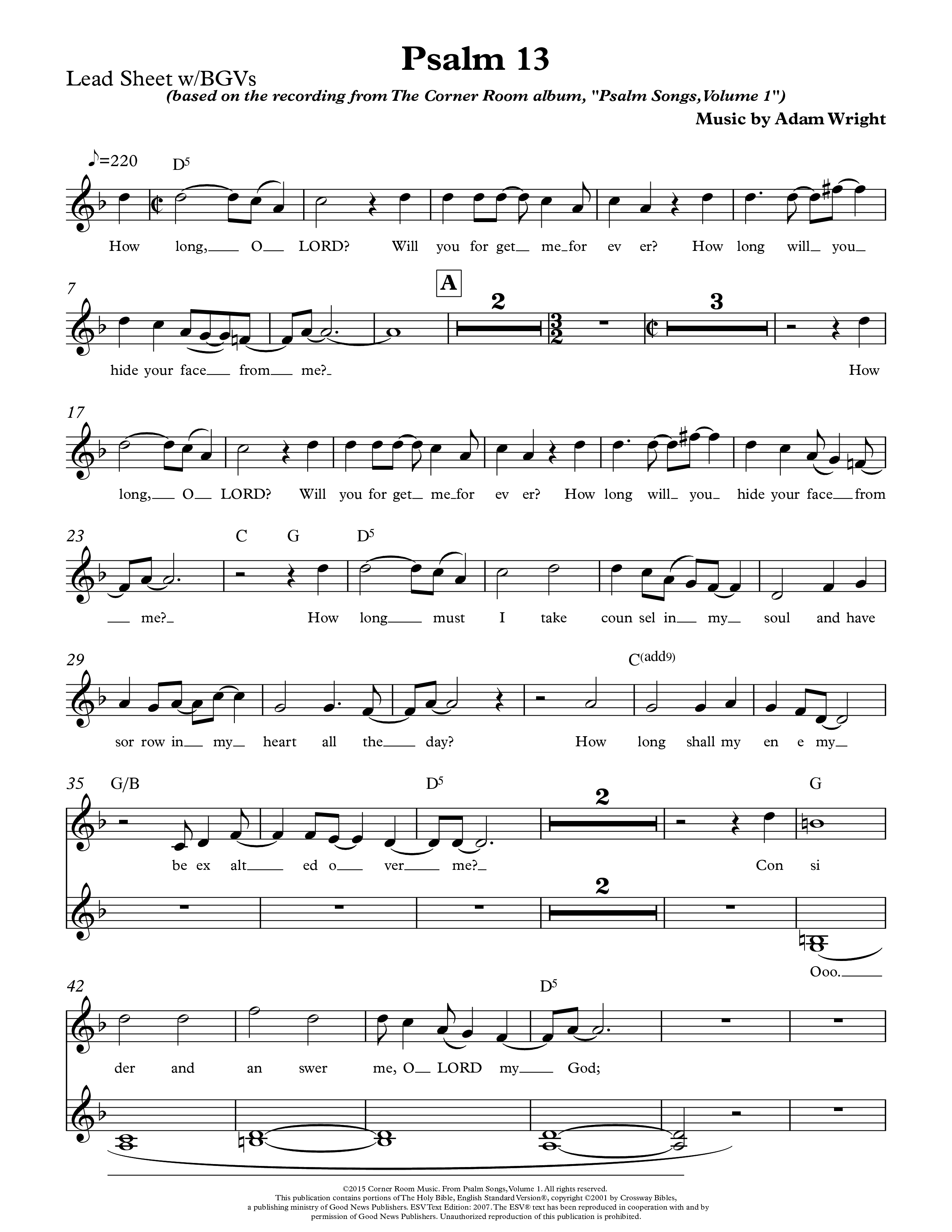 Psalm 13 Choir Sheet (The Corner Room)