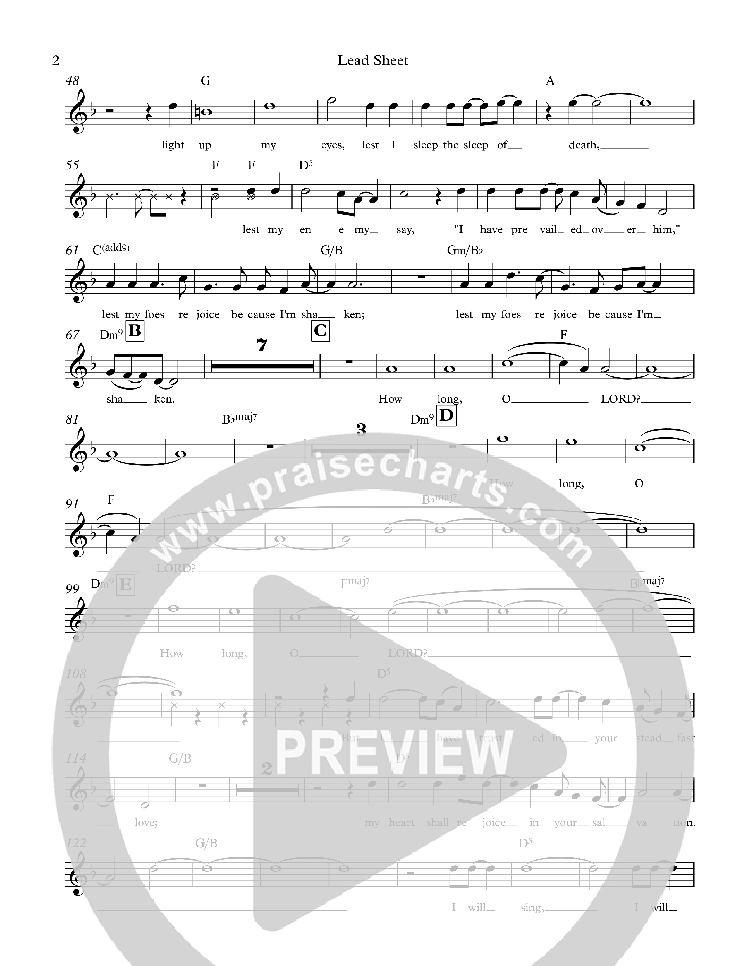 Psalm 13 Lead Sheet Melody (The Corner Room)