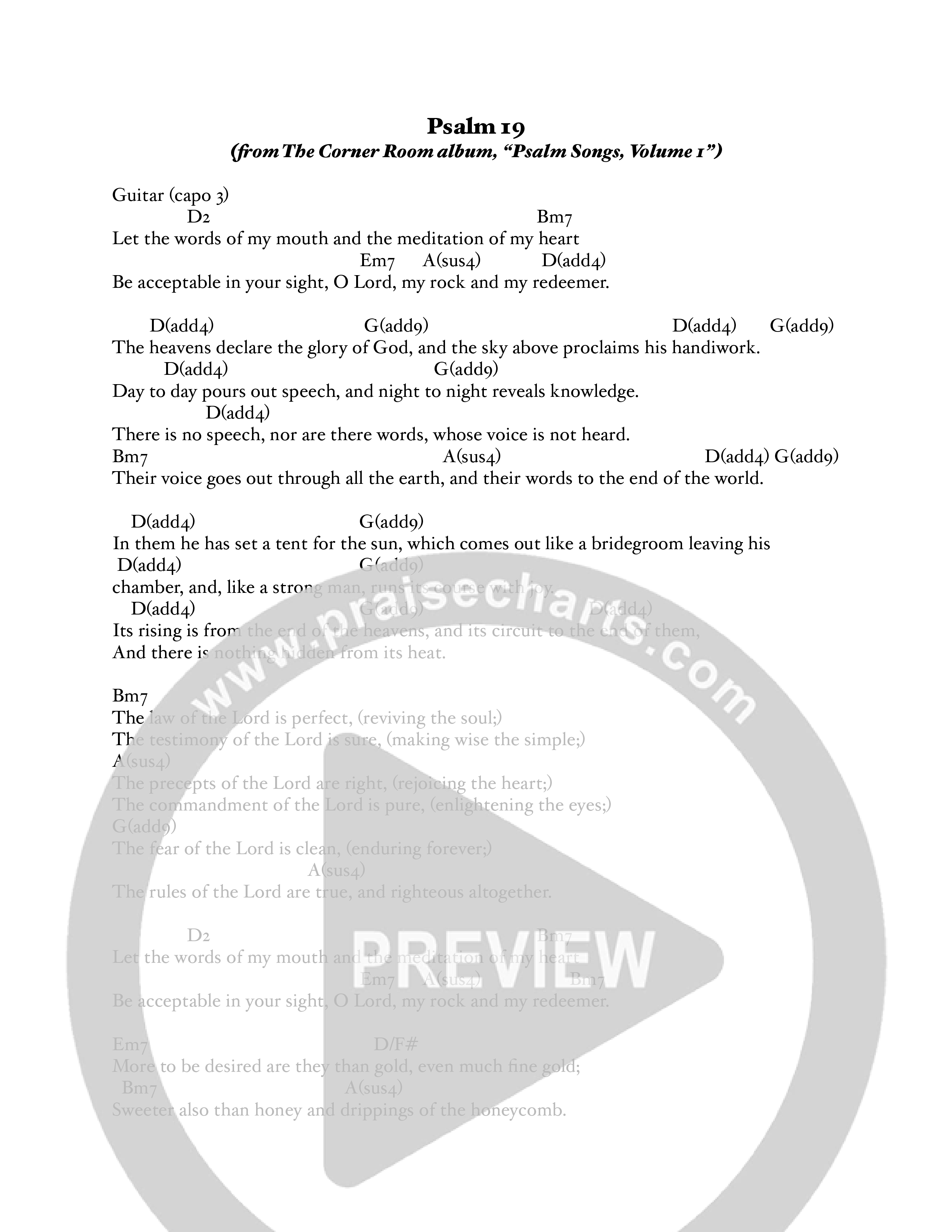 Psalm 19 Chord Chart (The Corner Room)