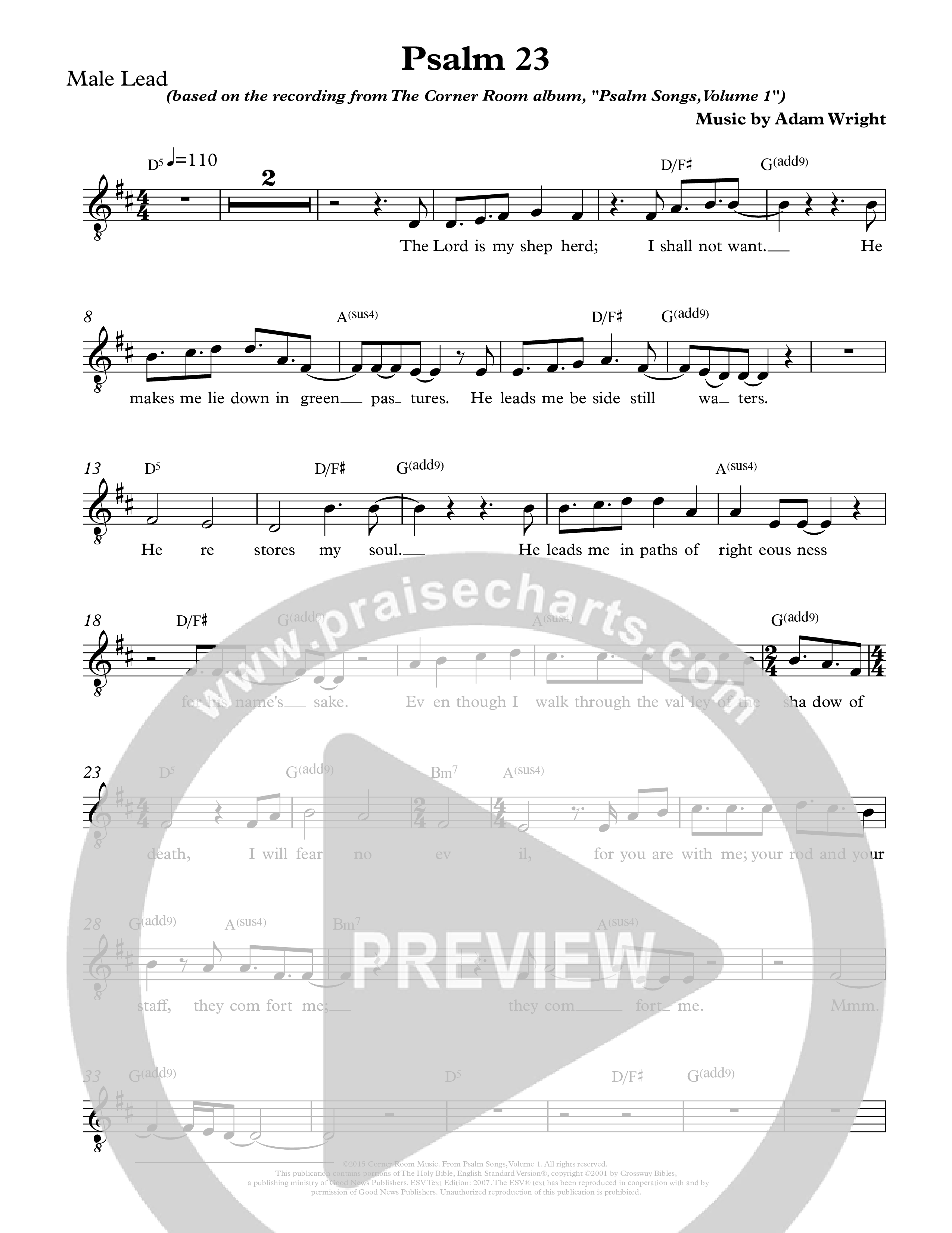 Psalm 23 Lead Sheet Melody (The Corner Room)