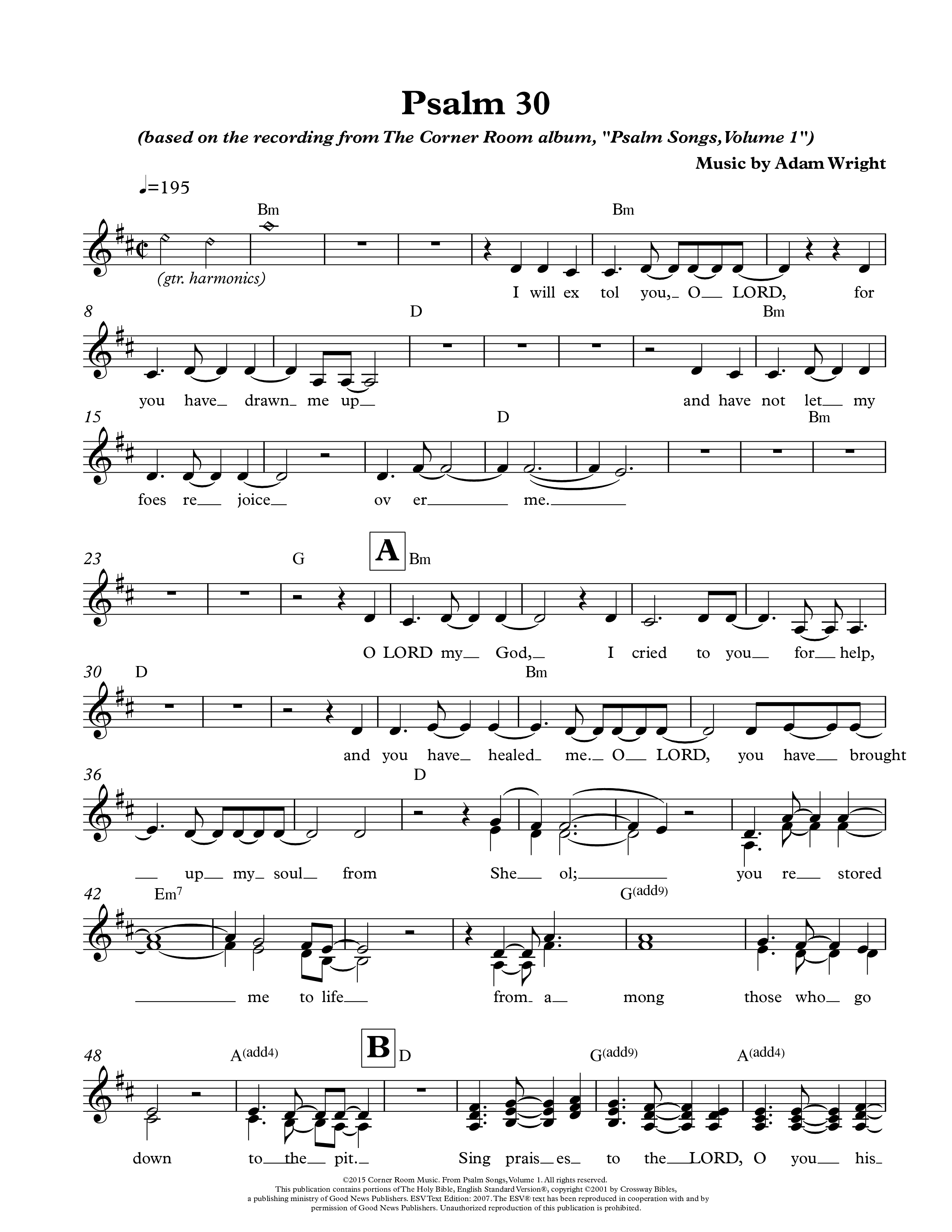Psalm 30 Choir Sheet (The Corner Room)