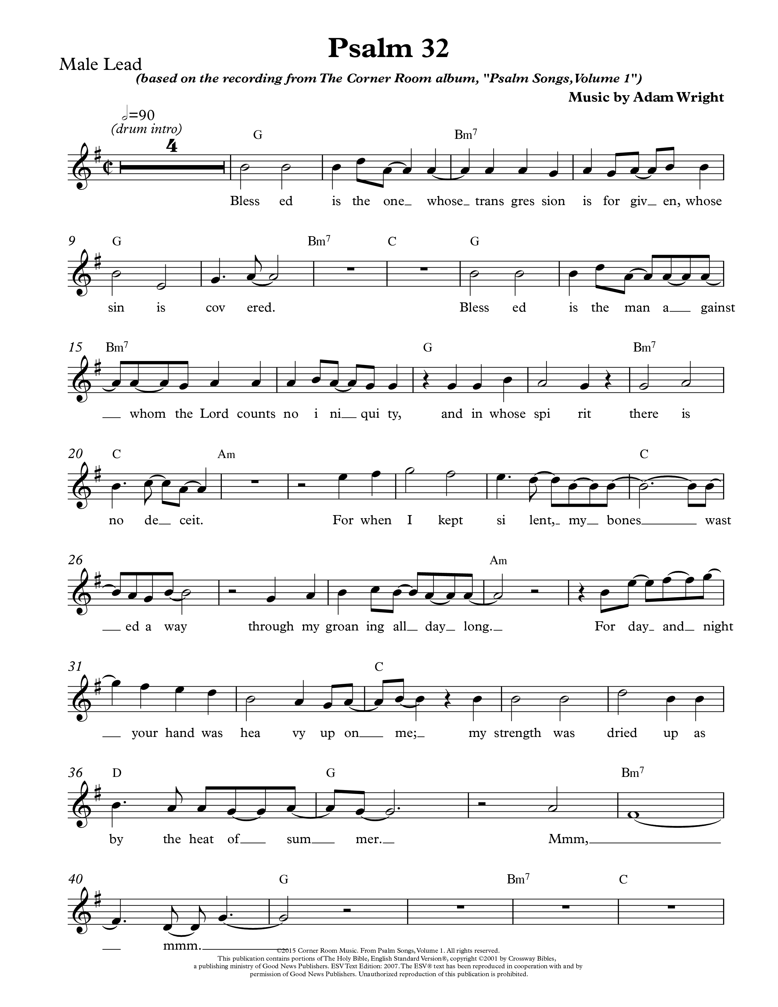 Psalm 32 Lead Sheet Melody (The Corner Room)