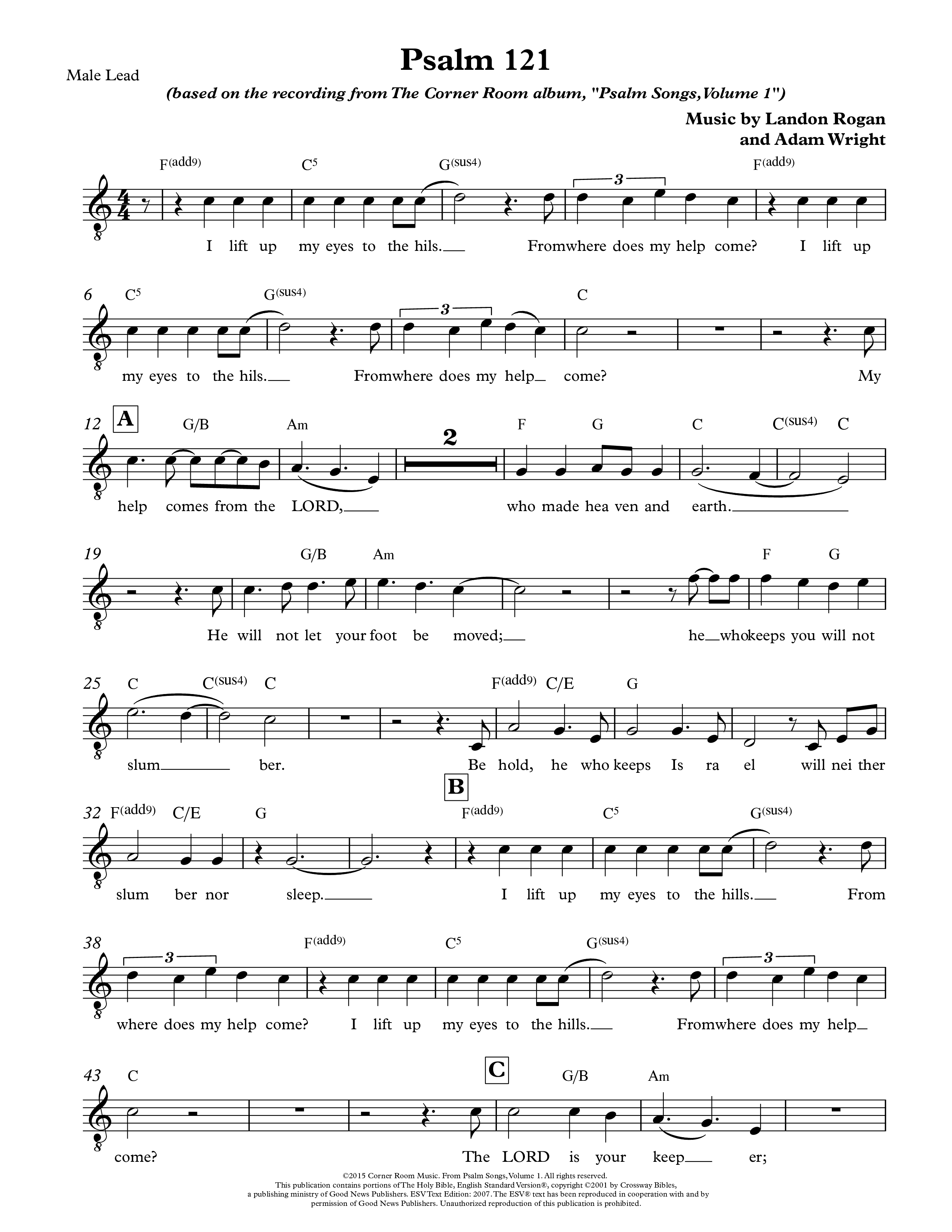 Psalm 121 Lead Sheet Melody (The Corner Room)