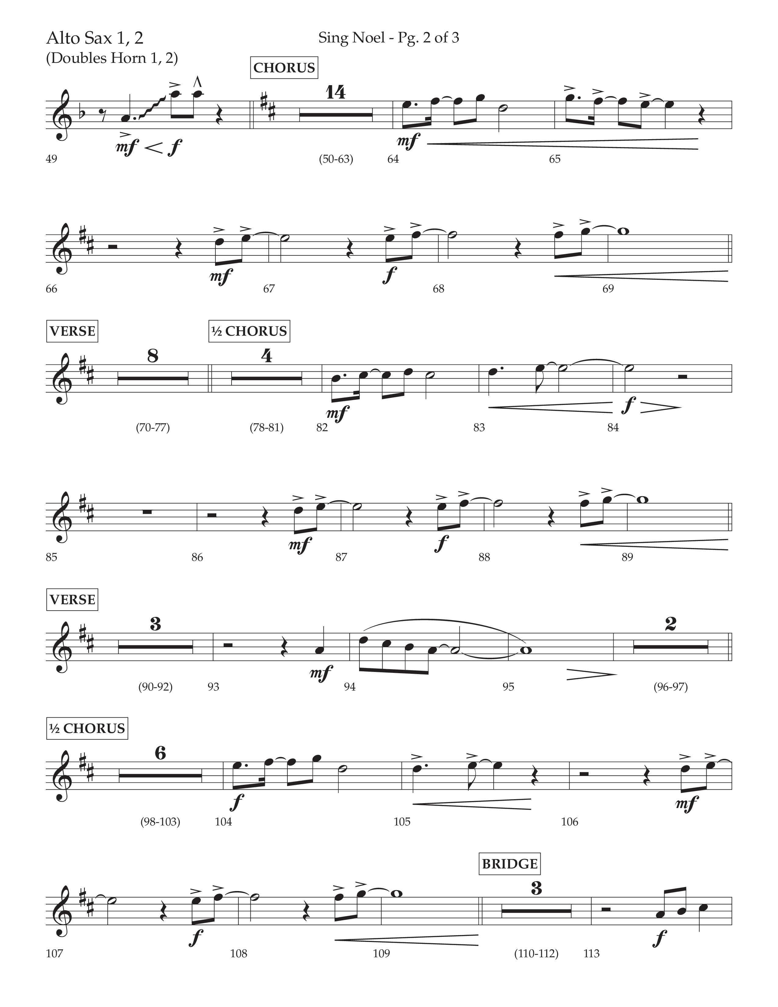 Sing Noel (with Angels We Have Heard on High) (Choral Anthem SATB) Alto Sax 1/2 (Lifeway Choral / Arr. Cliff Duren)