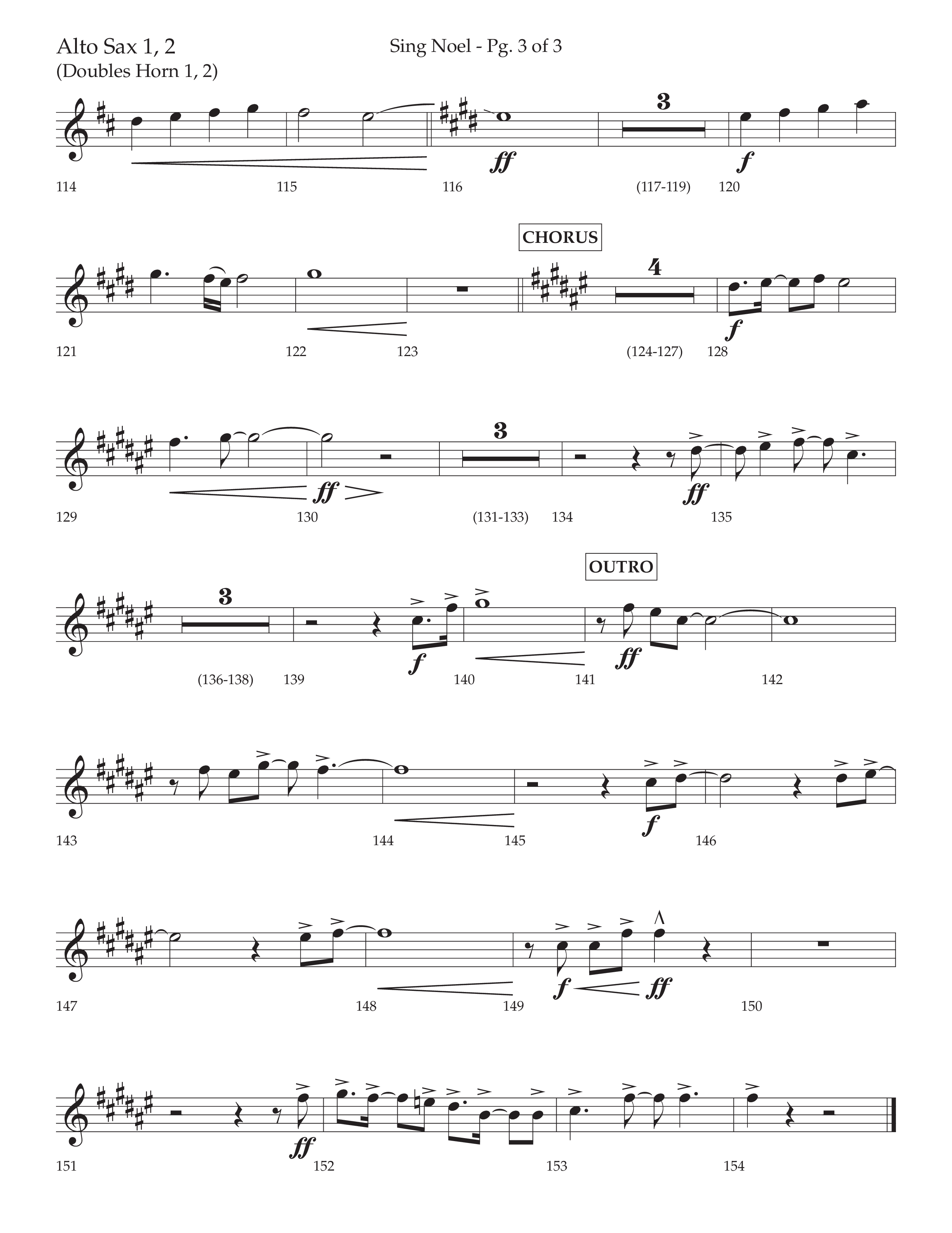 Sing Noel (with Angels We Have Heard on High) (Choral Anthem SATB) Alto Sax 1/2 (Lifeway Choral / Arr. Cliff Duren)