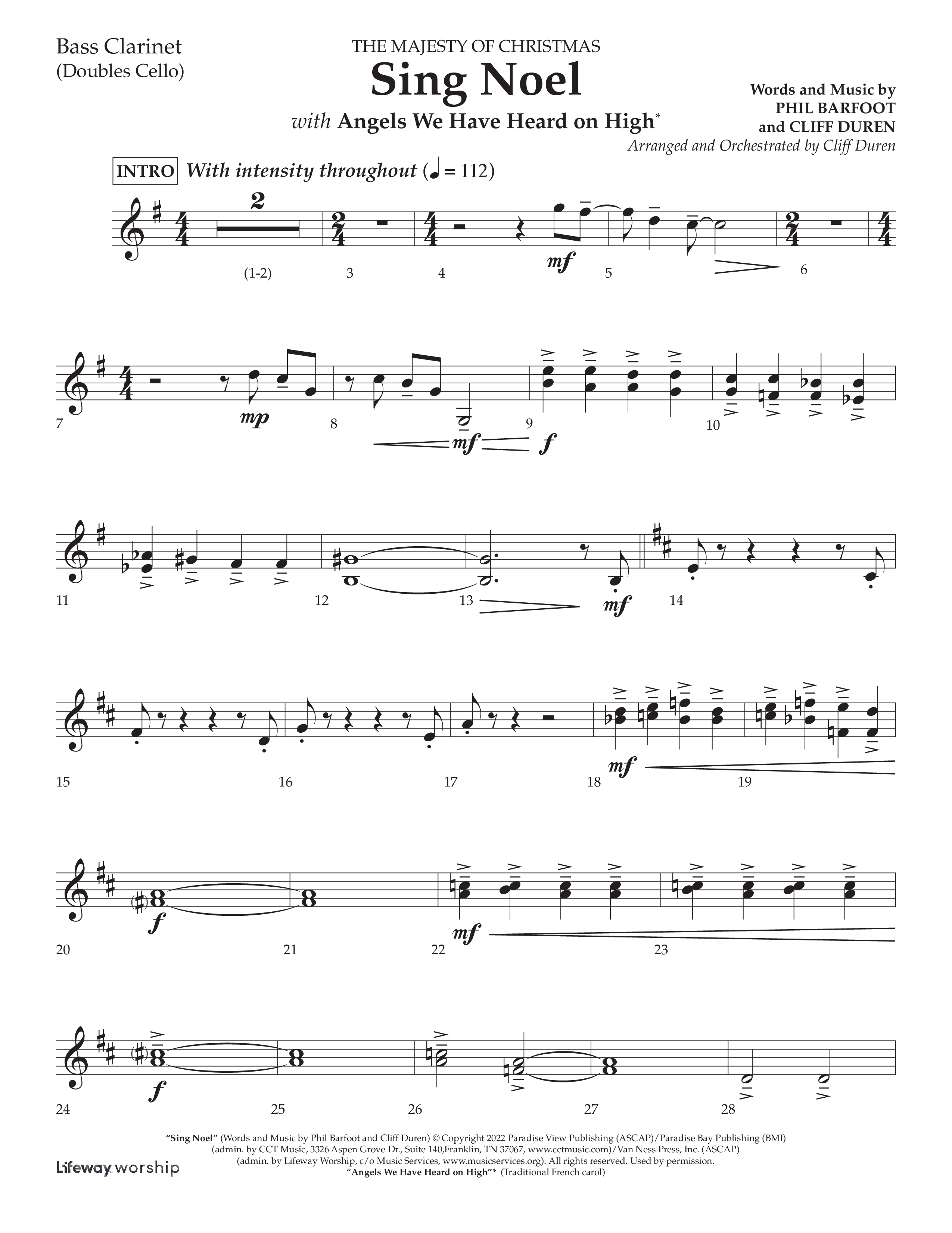 Sing Noel (with Angels We Have Heard on High) (Choral Anthem SATB) Bass Clarinet (Lifeway Choral / Arr. Cliff Duren)