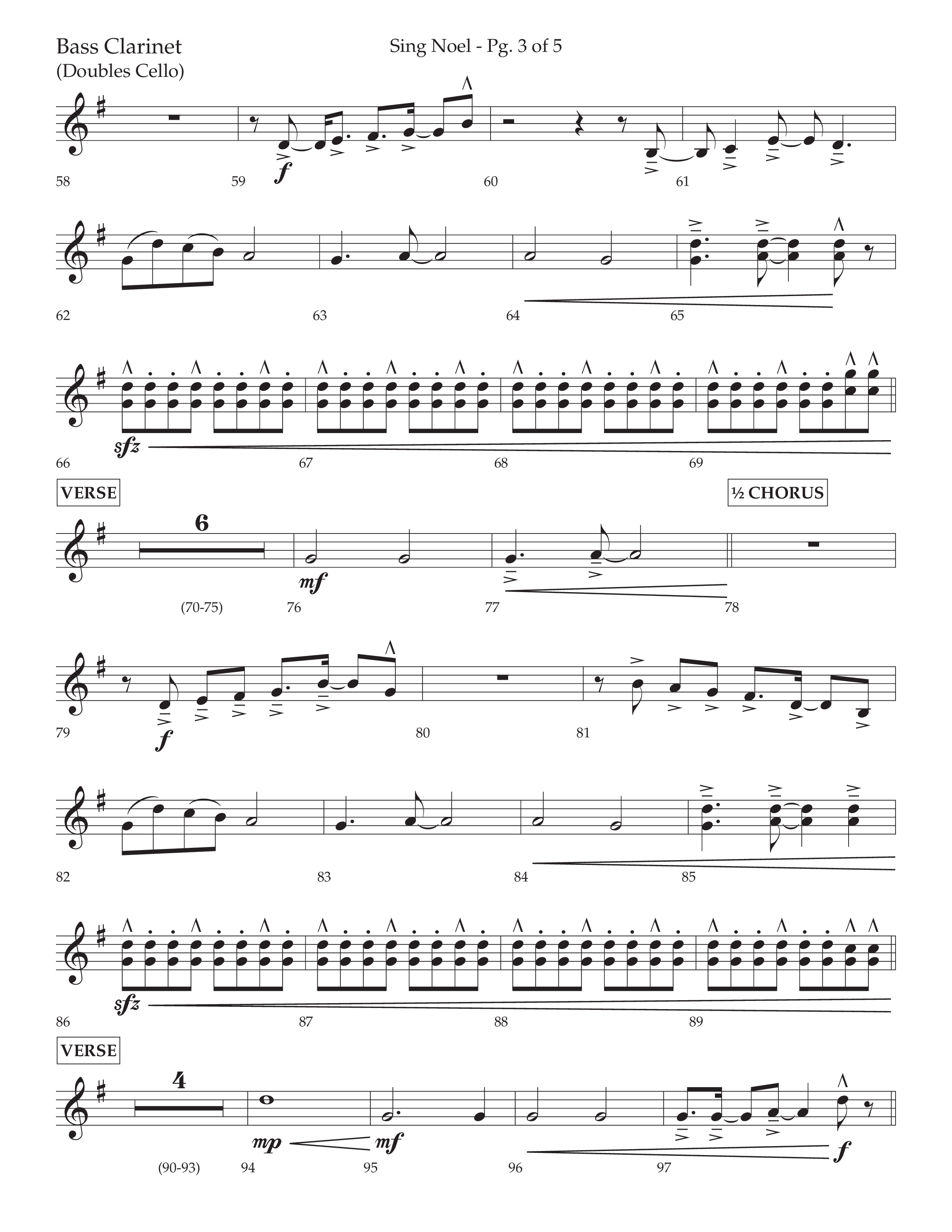 Sing Noel (with Angels We Have Heard on High) (Choral Anthem SATB) Bass Clarinet (Lifeway Choral / Arr. Cliff Duren)