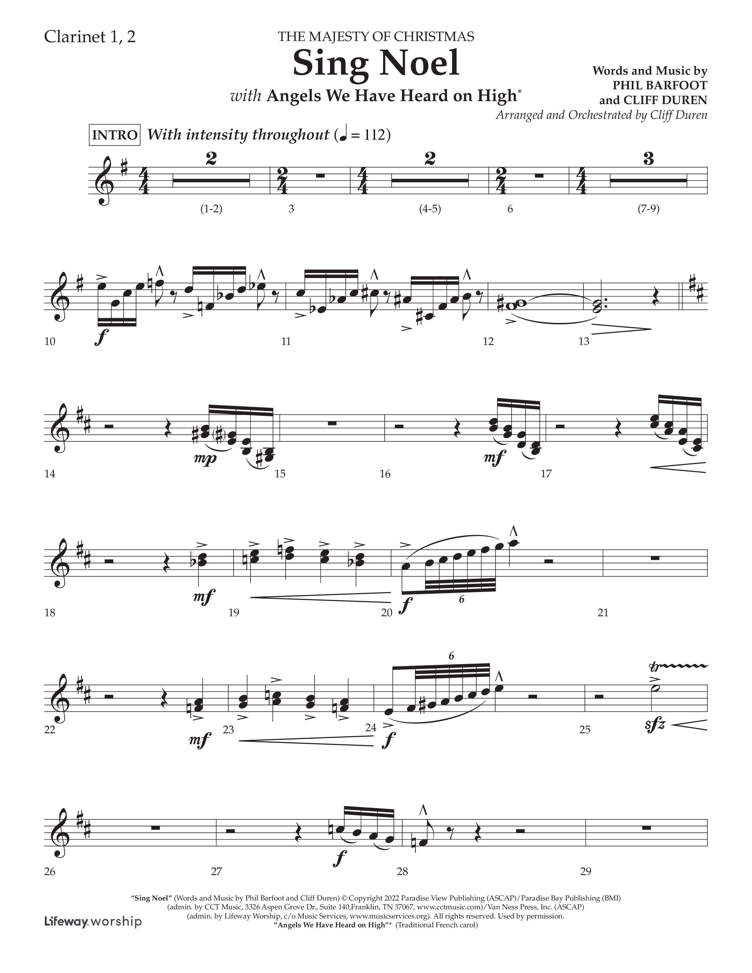 Sing Noel (with Angels We Have Heard on High) (Choral Anthem SATB) Clarinet 1/2 (Lifeway Choral / Arr. Cliff Duren)