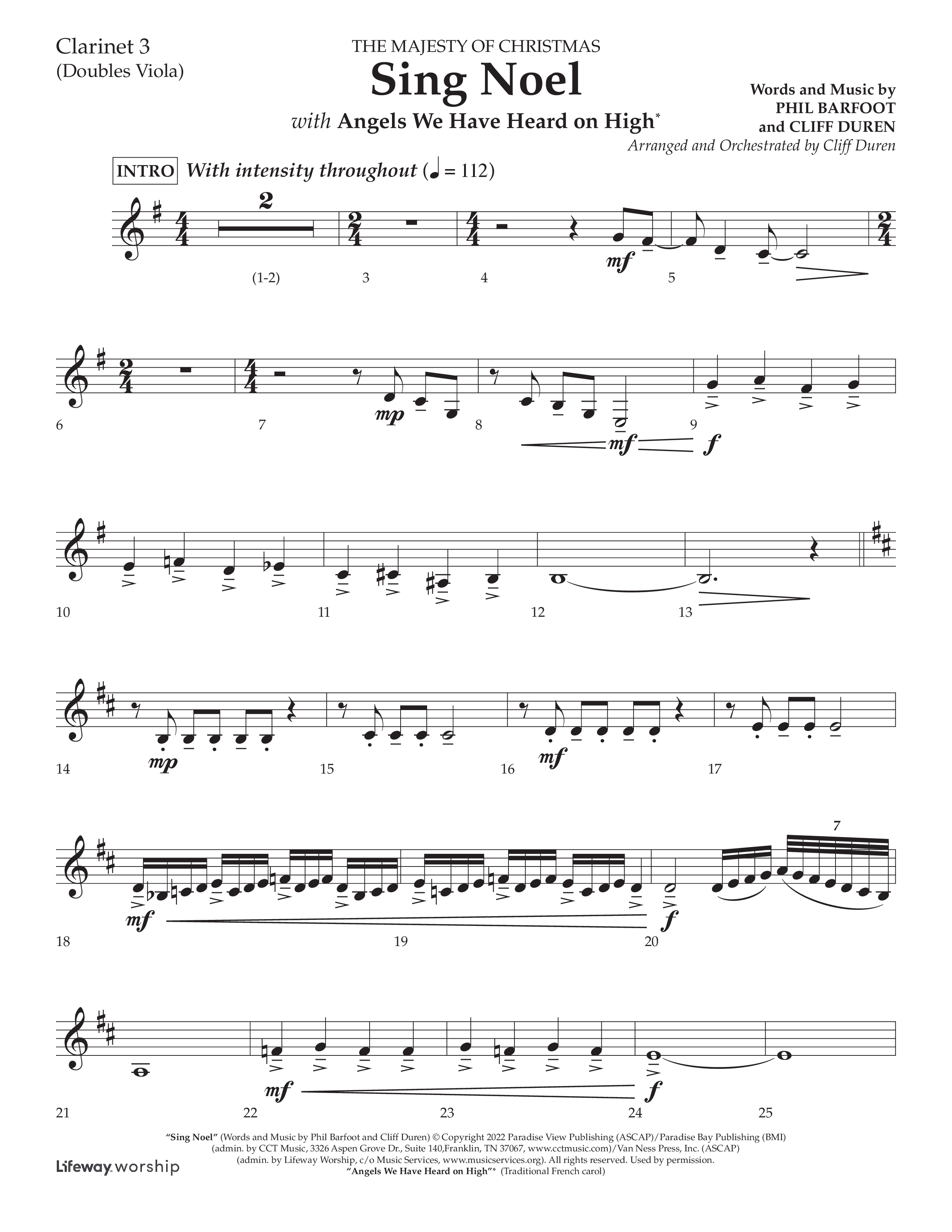 Sing Noel (with Angels We Have Heard on High) (Choral Anthem SATB) Clarinet 3 (Lifeway Choral / Arr. Cliff Duren)